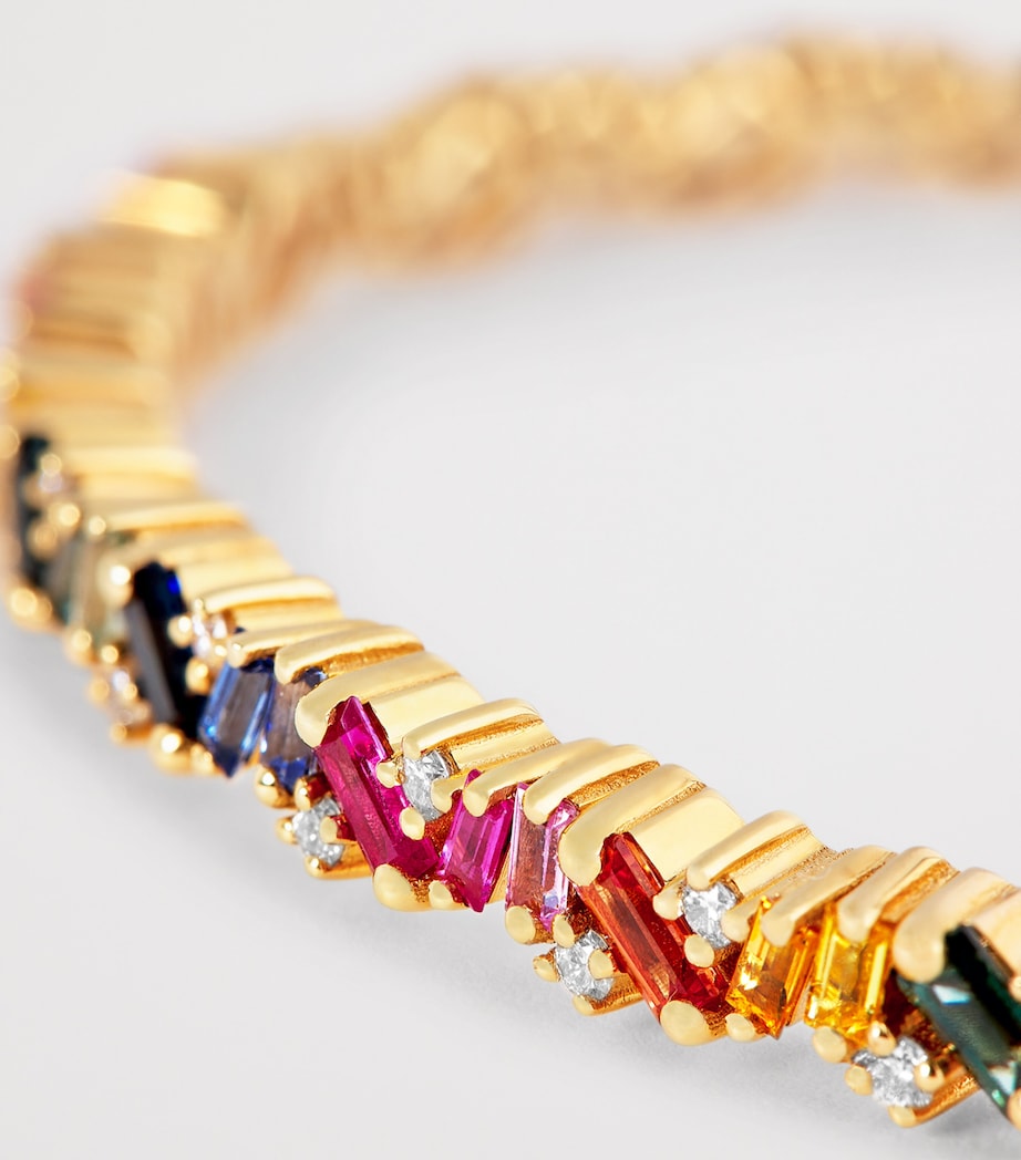 Small Yellow Gold, Rainbow Sapphire and Diamond Frenzy Bangle 18K YG/RS Image 5