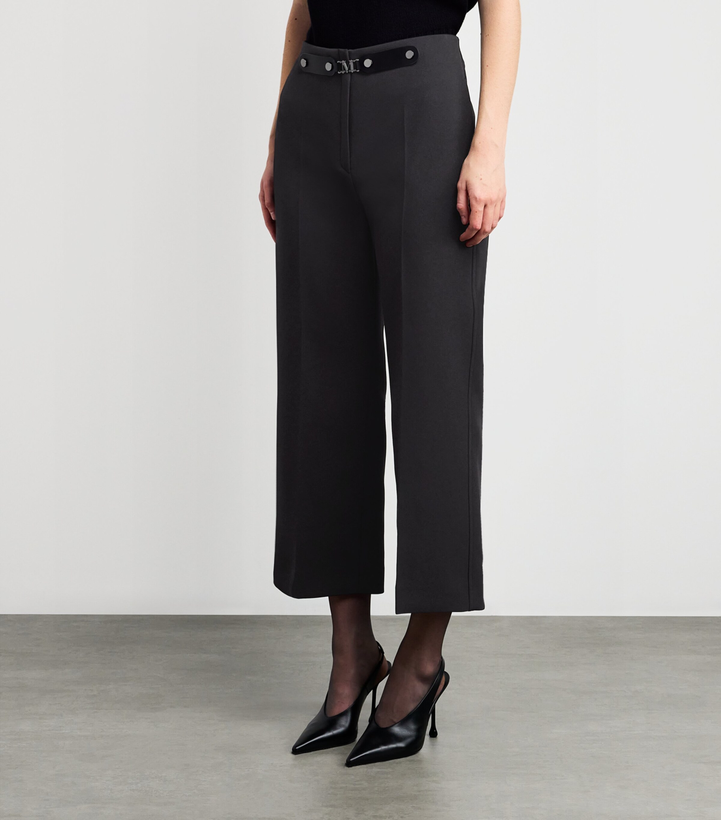 Belt-Detail Cropped Trousers BLACK Image 3