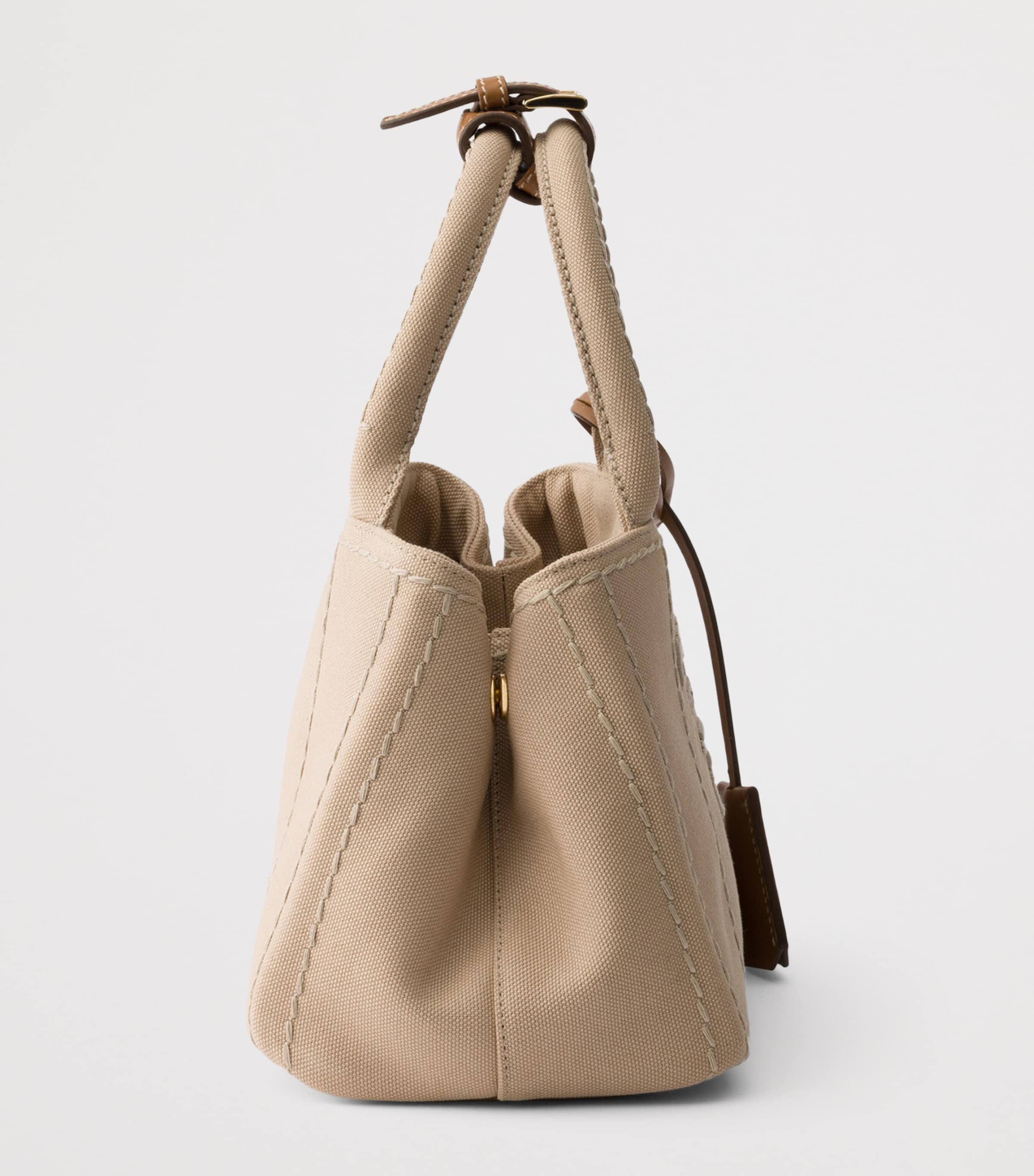 Prada Neutral Small Canvas Jardinière Top-Handle Bag | Harrods UK