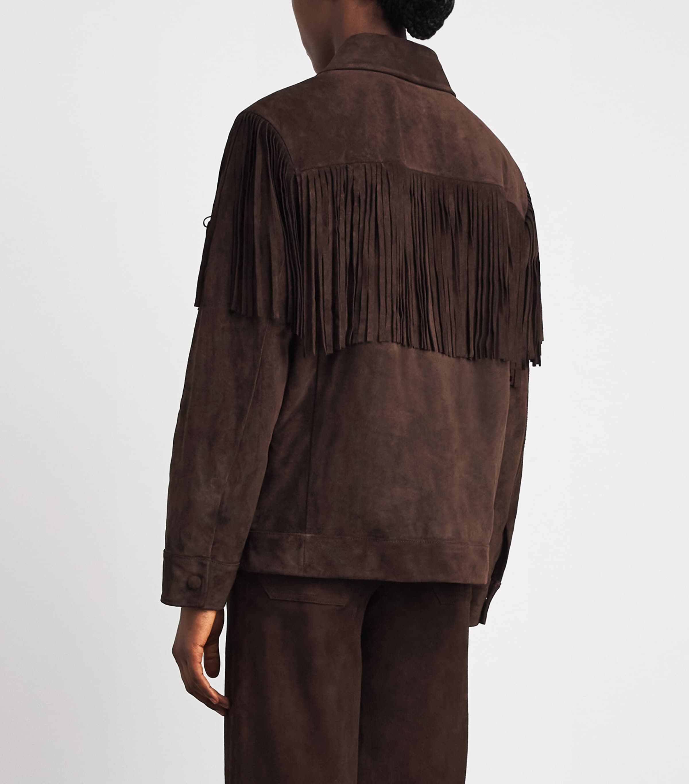 FRAME Womens Suede Fringe The Rodeo Jacket Chestnut Image 5