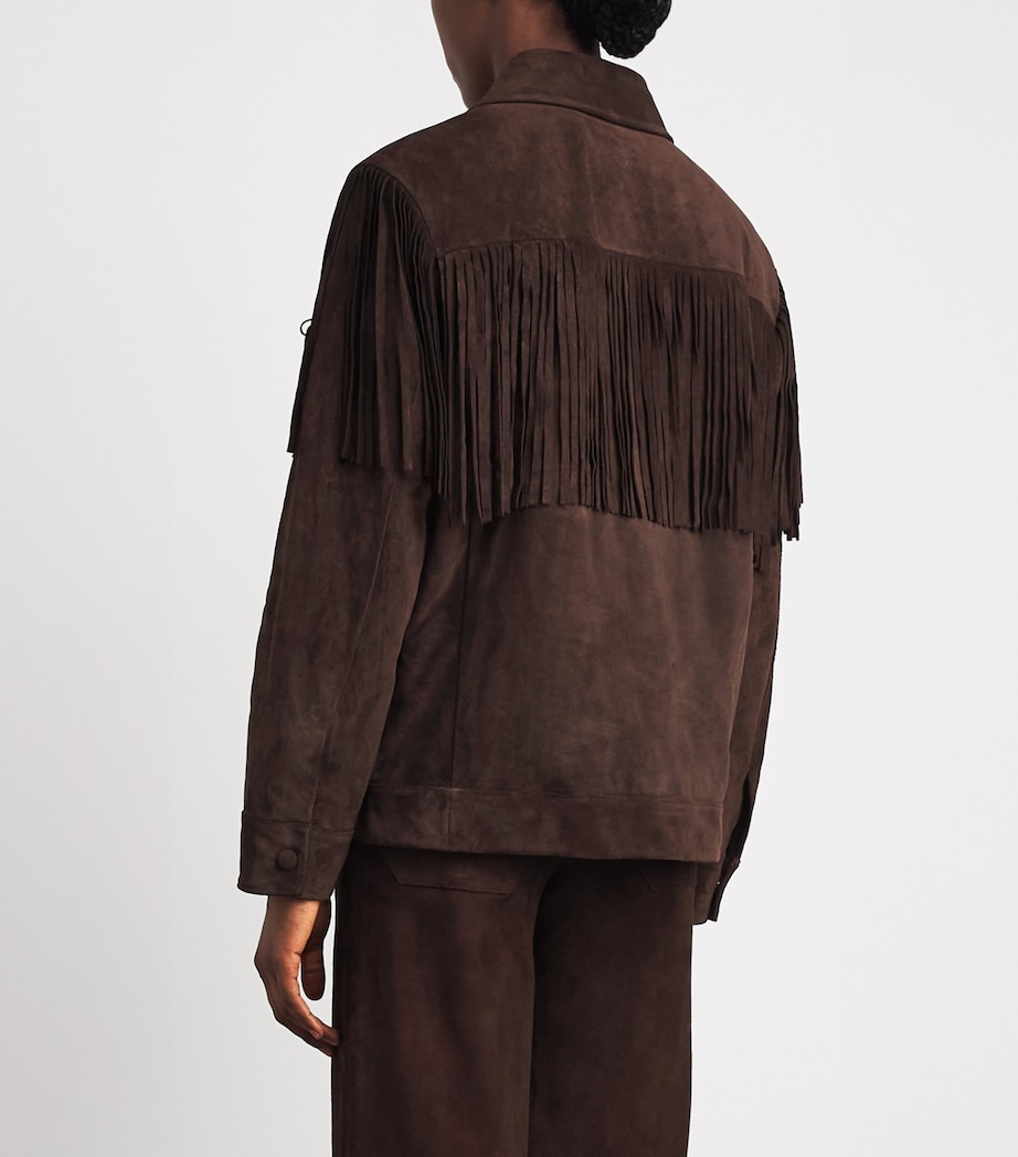 FRAME Womens Suede Fringe The Rodeo Jacket Chestnut Image 5