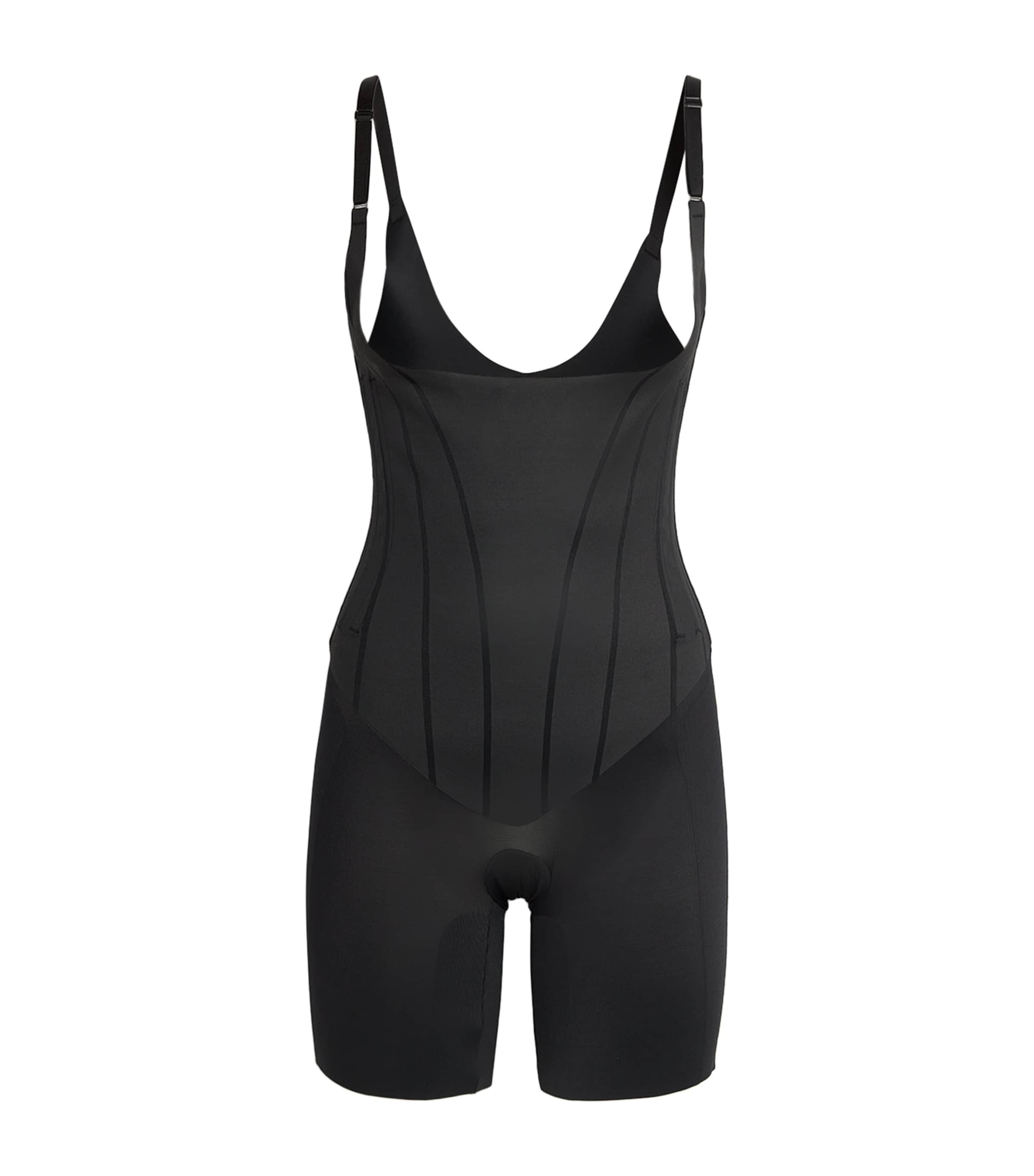 Spanx Supersculpt Totalcontour Open-bust Mid-thigh Bodysuit In Black