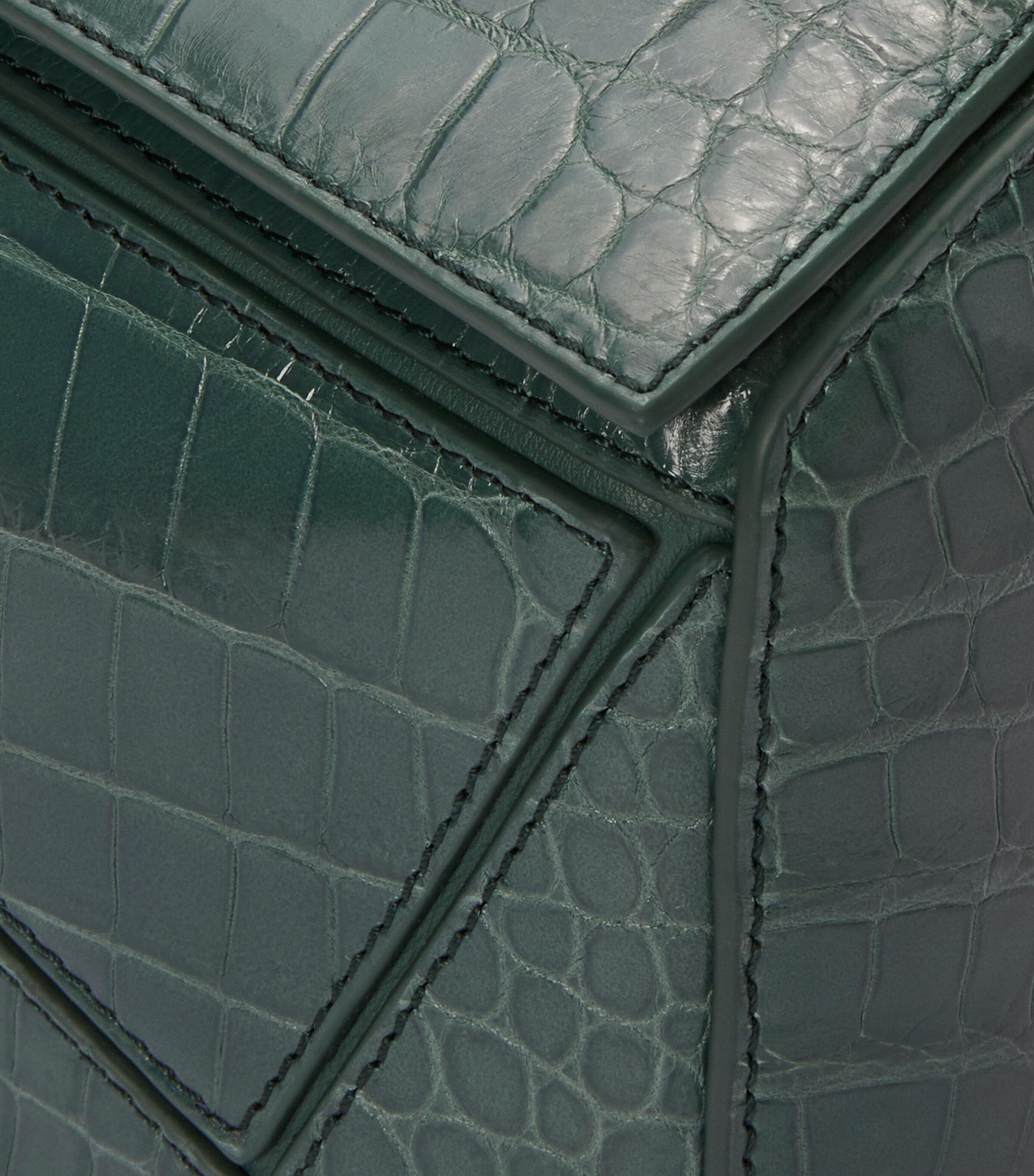 EXCLUSIVE Small Crocodile Skin Puzzle Top-Handle Bag VETIVER Image 7