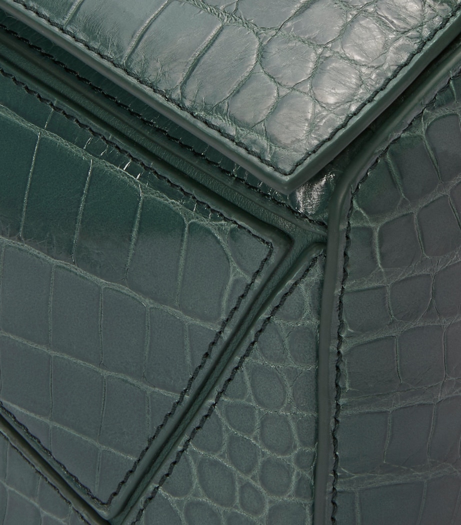 EXCLUSIVE Small Crocodile Skin Puzzle Top-Handle Bag VETIVER Image 7