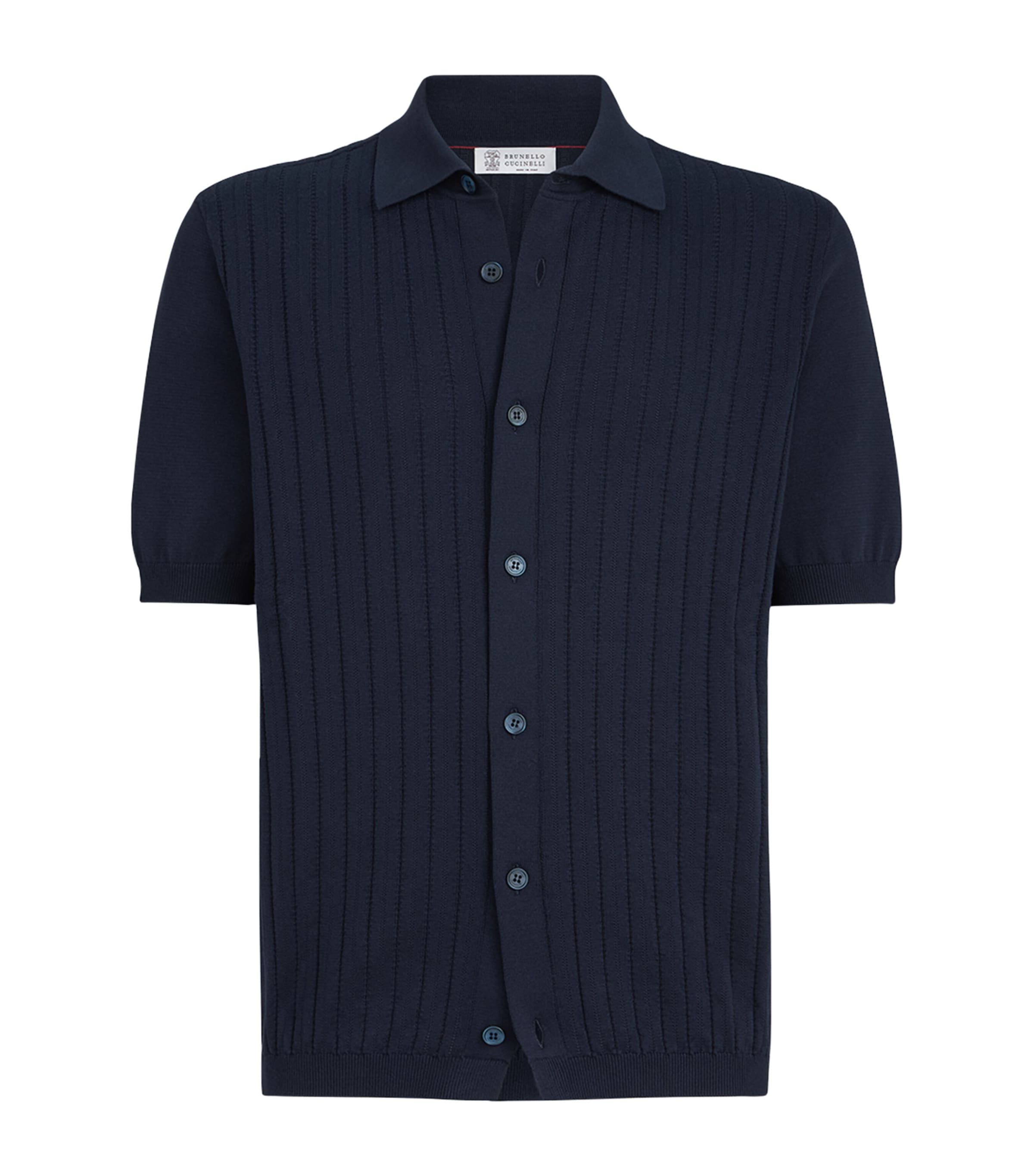 BRUNELLO CUCINELLI 半袖カーディガン Brunello Cucinelli Blue Cotton Ribbed Short-Sleeve Cardigan