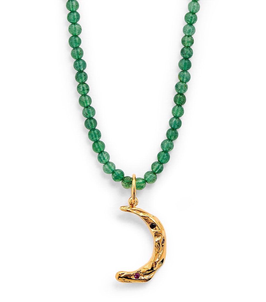 Gold-Plated Silver and Aventurine Méliès Moon Necklace GREEN Image 1