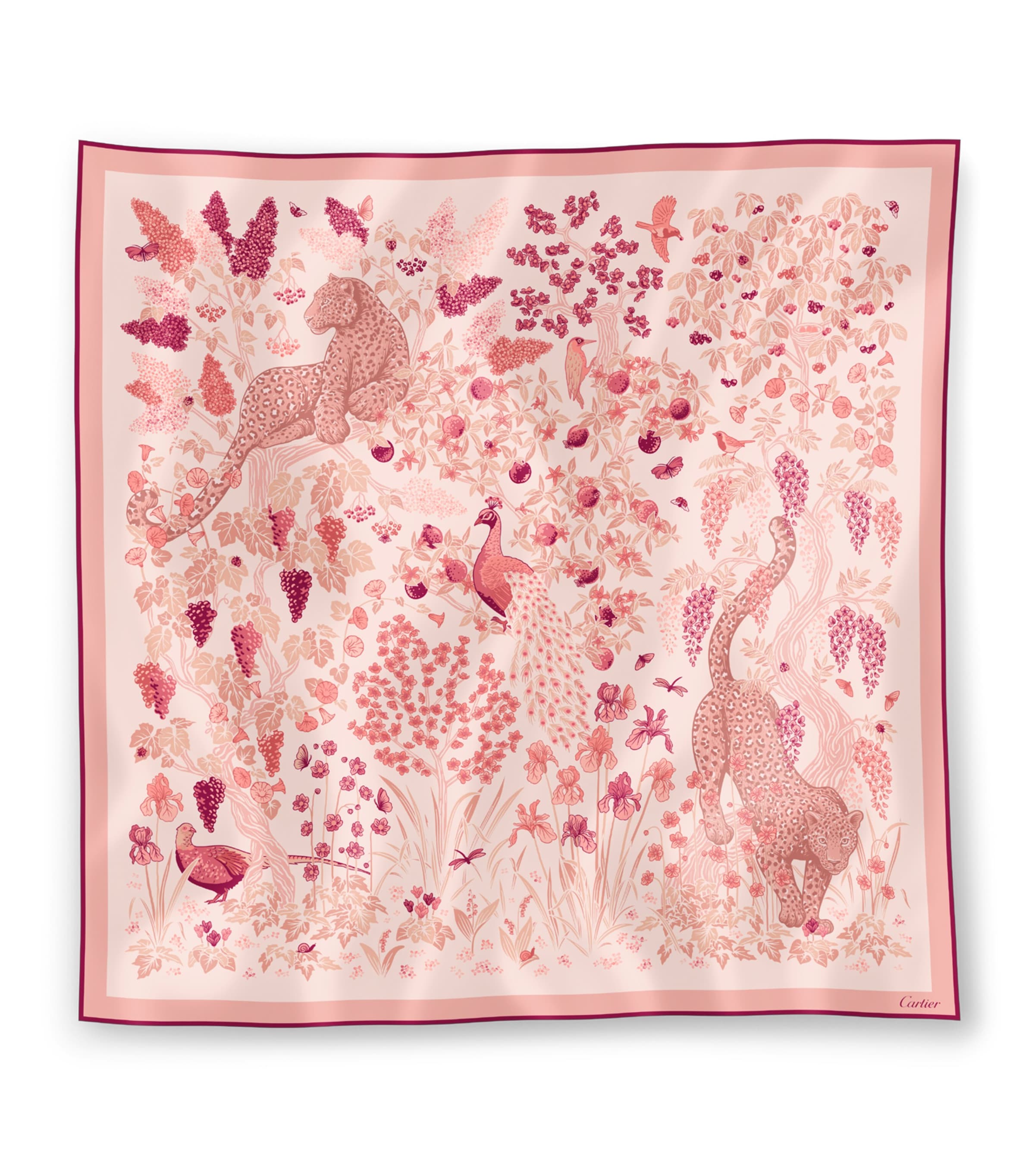 Cartier Silk Blooming Panthère Square Scarf Pink Image 1