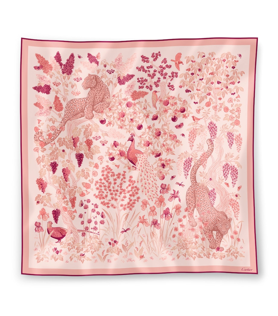 Cartier Silk Blooming Panthère Square Scarf Pink Image 1