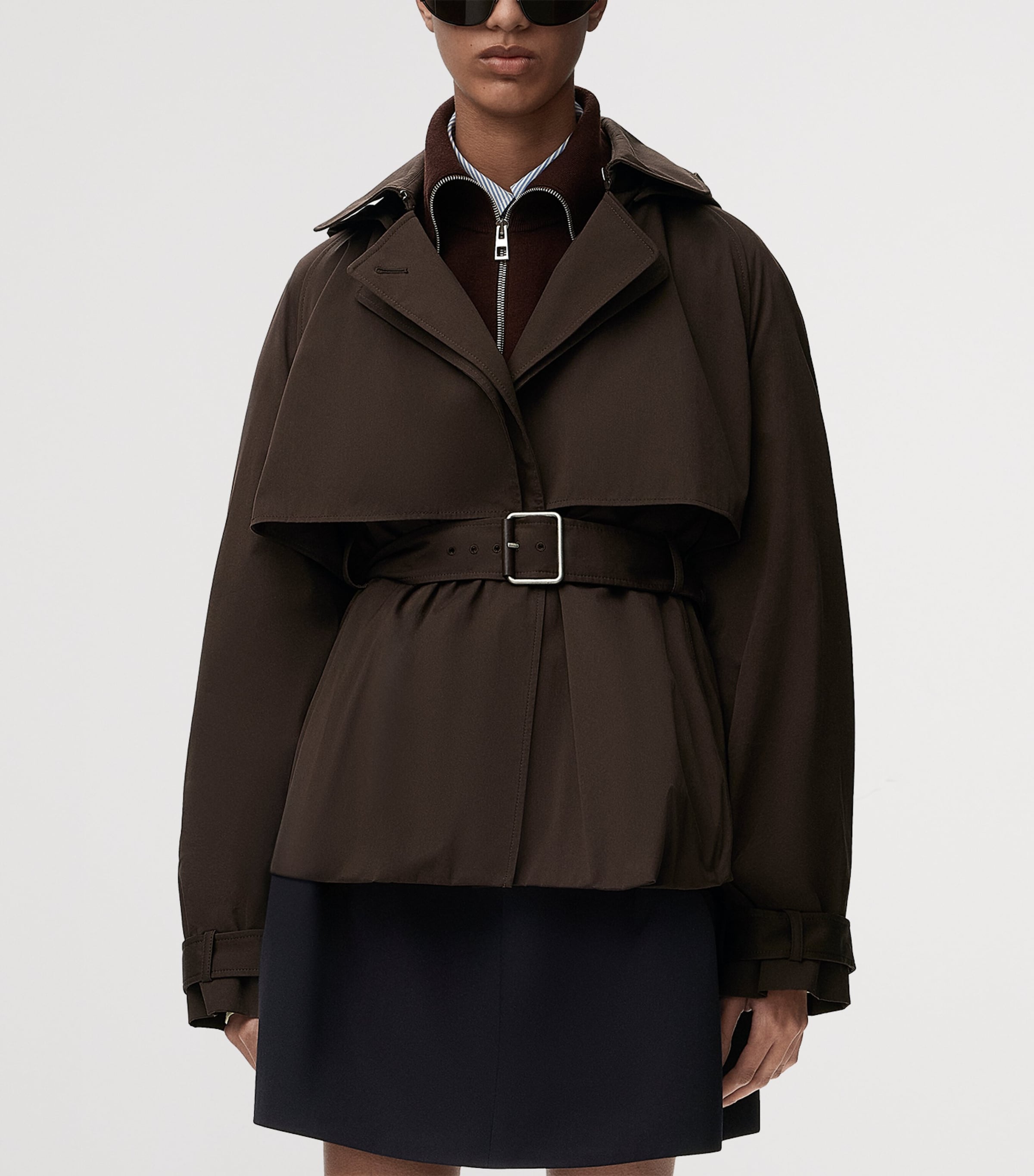 LOEWE Womens Cotton Belted Short Trench Coat Brown Image 3