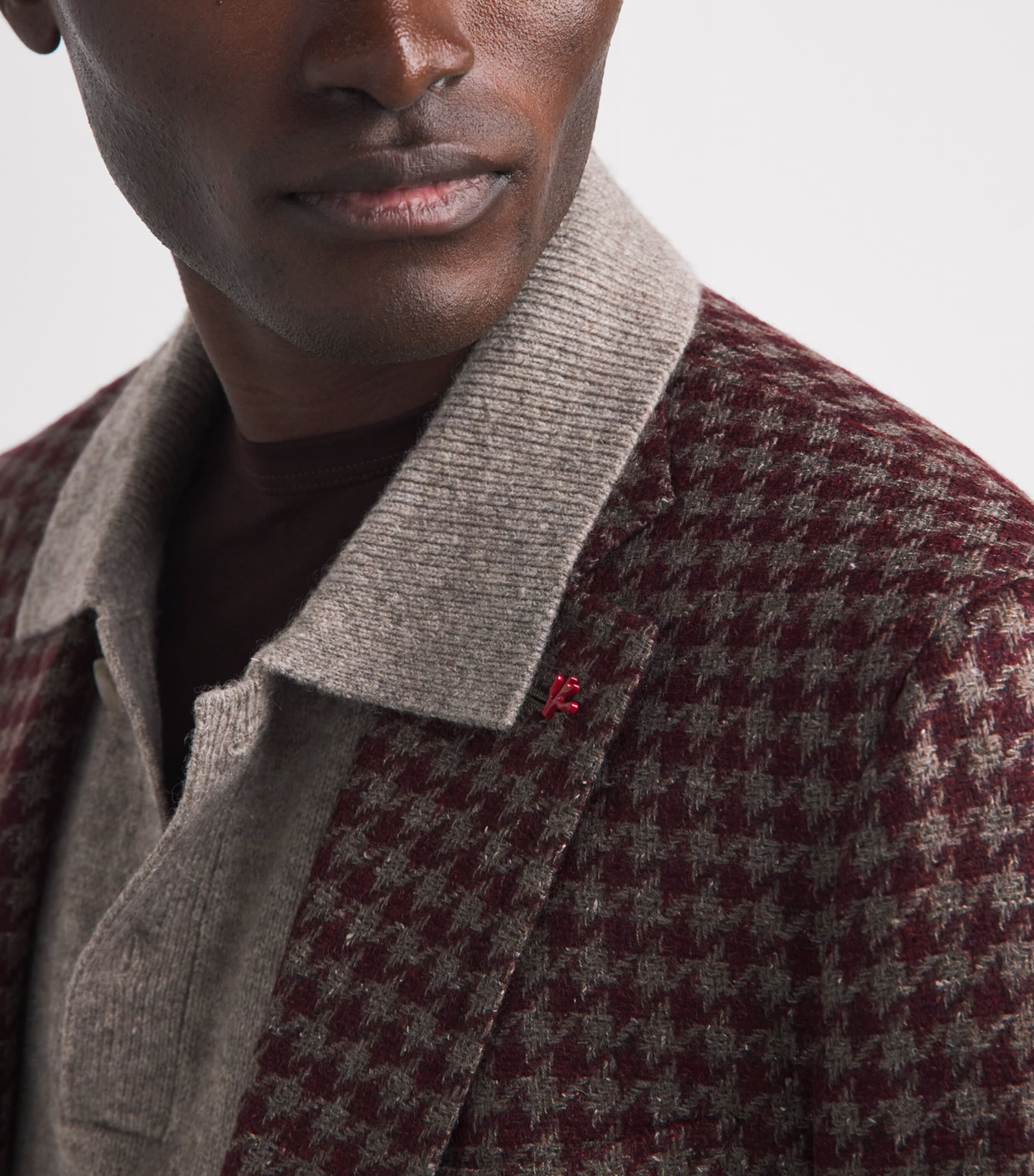 Isaia Mens Wool-Cashmere-Silk Houndstooth Capri Blazer Image 3