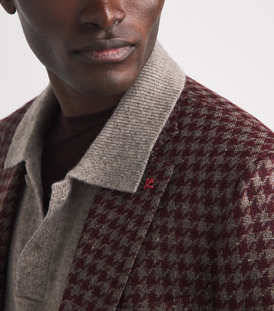 Isaia Mens Wool-Cashmere-Silk Houndstooth Capri Blazer Image 3