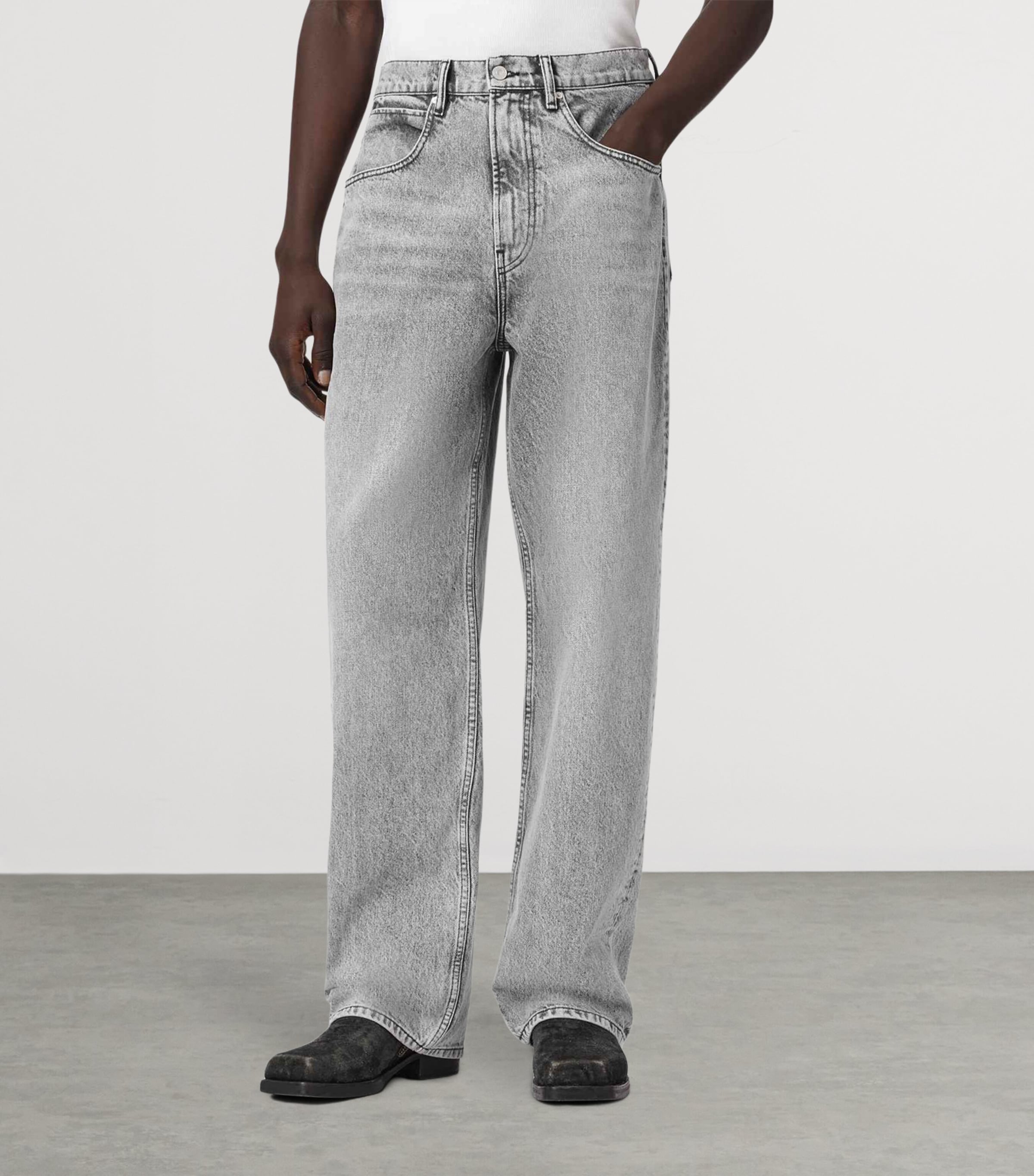 AllSaints Mens Rivet Slouch Tapered Jeans Washed Grey Image 3