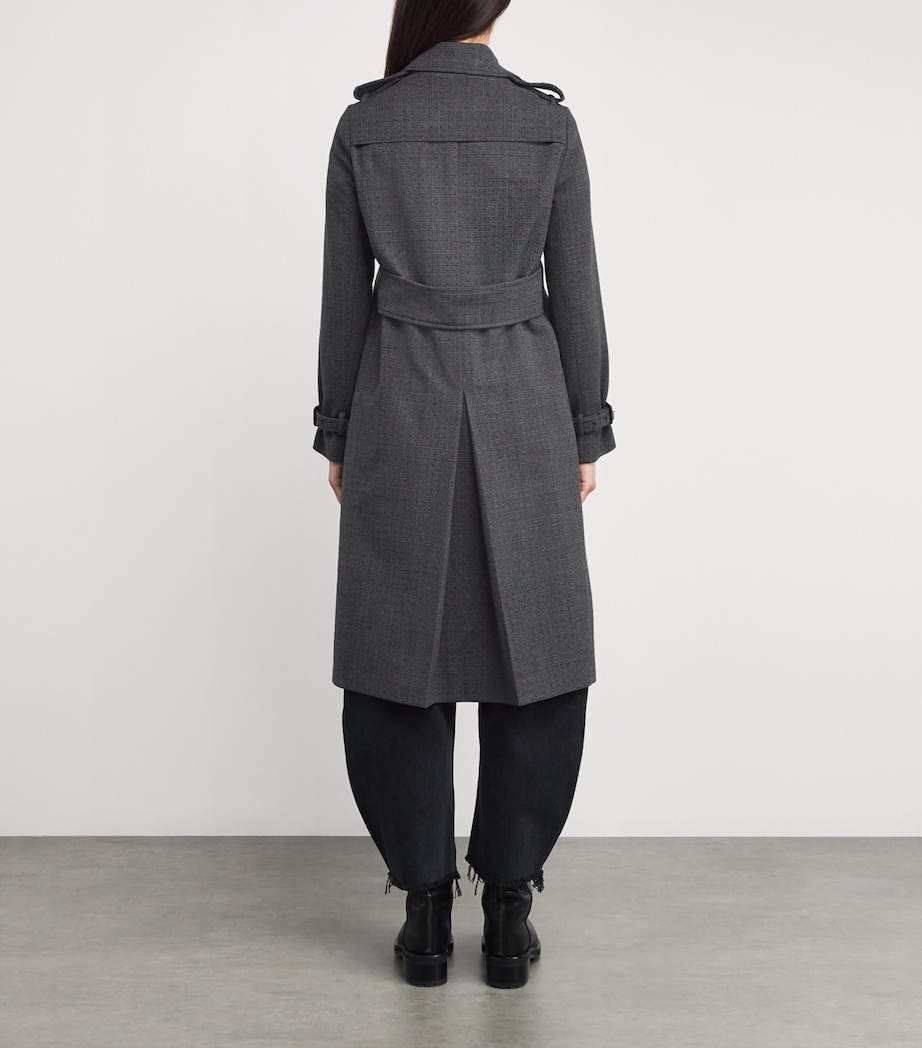 Rhinestone-Embellished Check Trench Coat GREY / BROWN Image 4