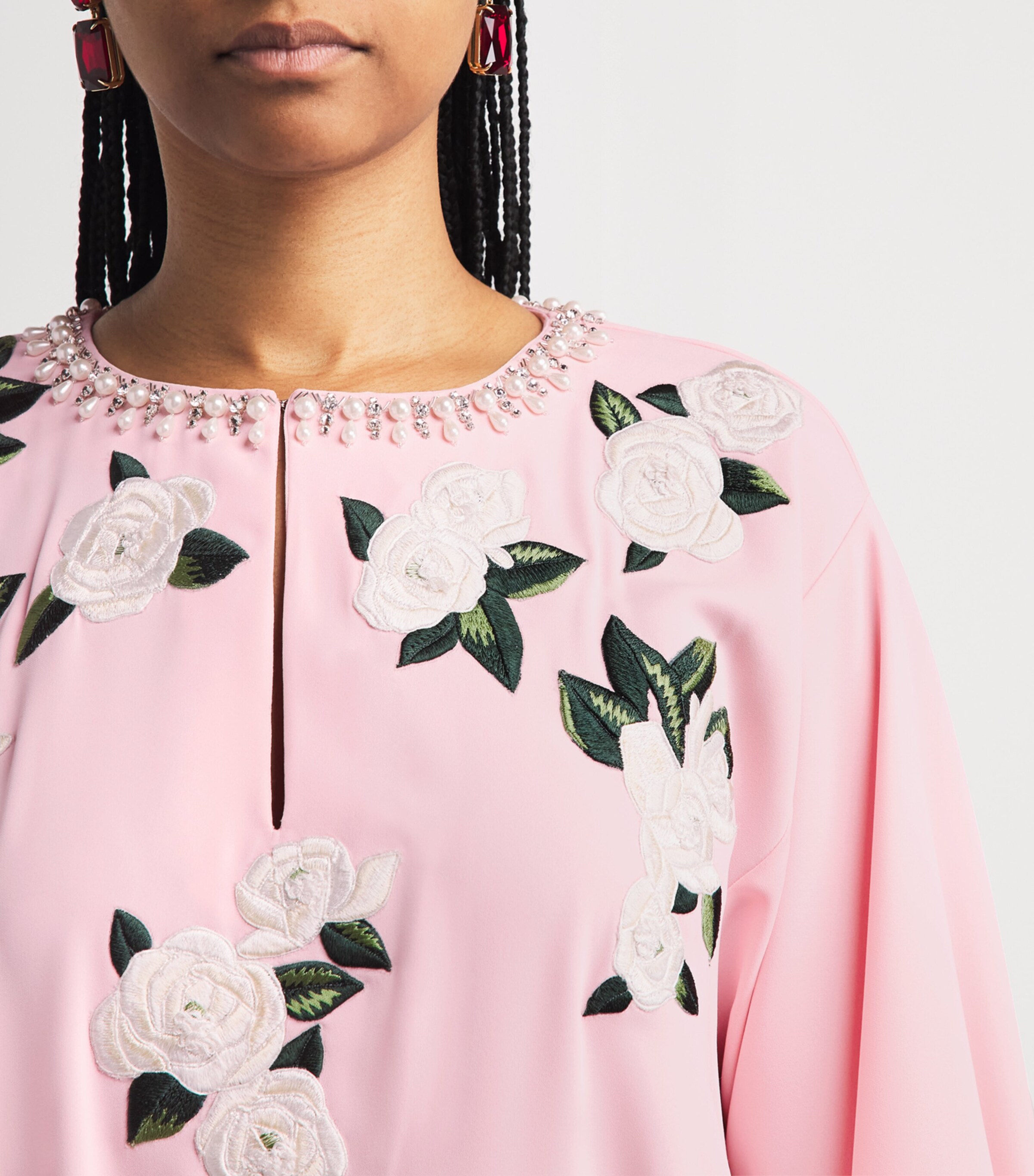 Carolina Herrera Womens Floral-Embroidered Kaftan Maxi Dress Rosewater Multi Image 5