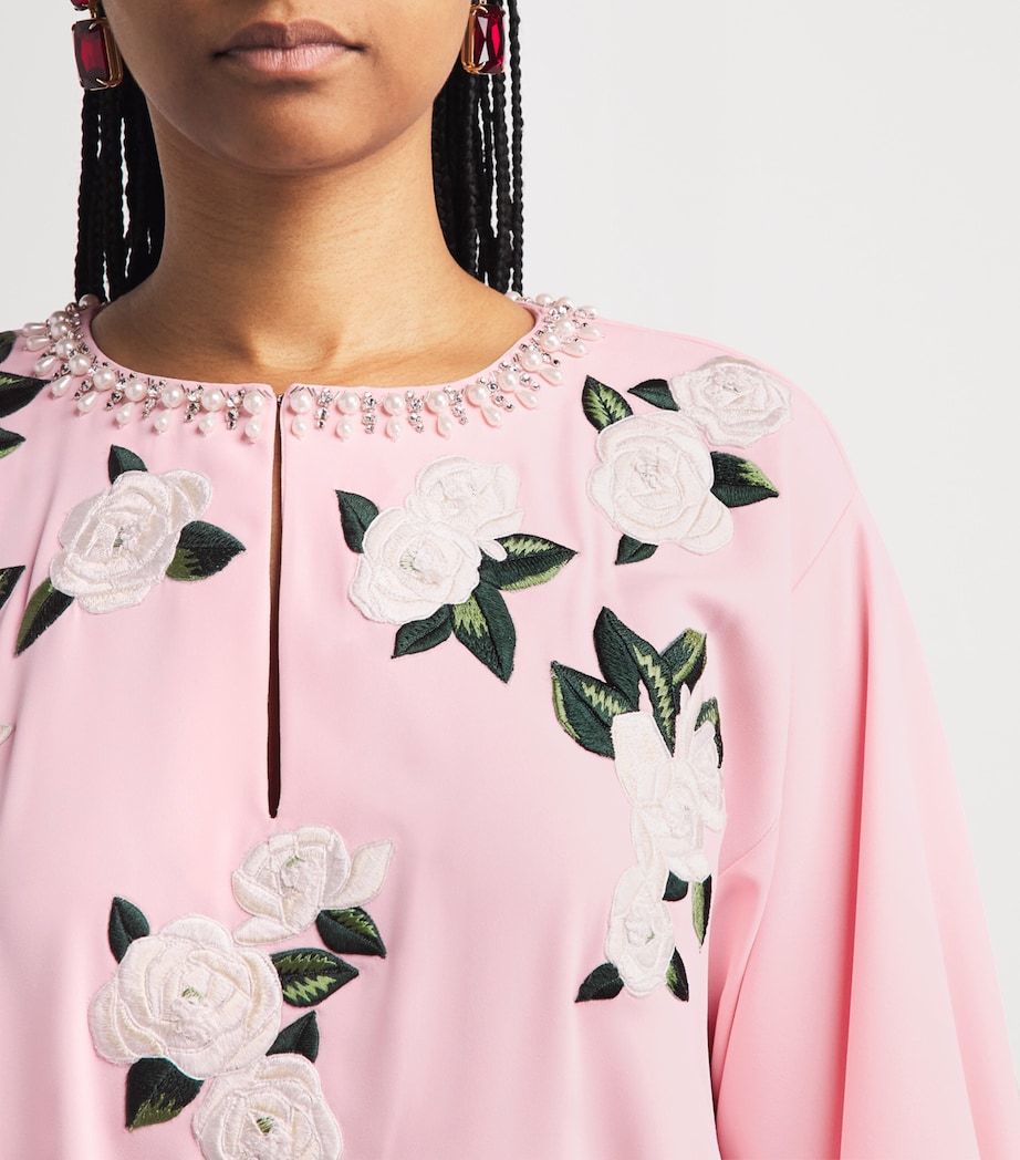 Carolina Herrera Womens Floral-Embroidered Kaftan Maxi Dress Rosewater Multi Image 5