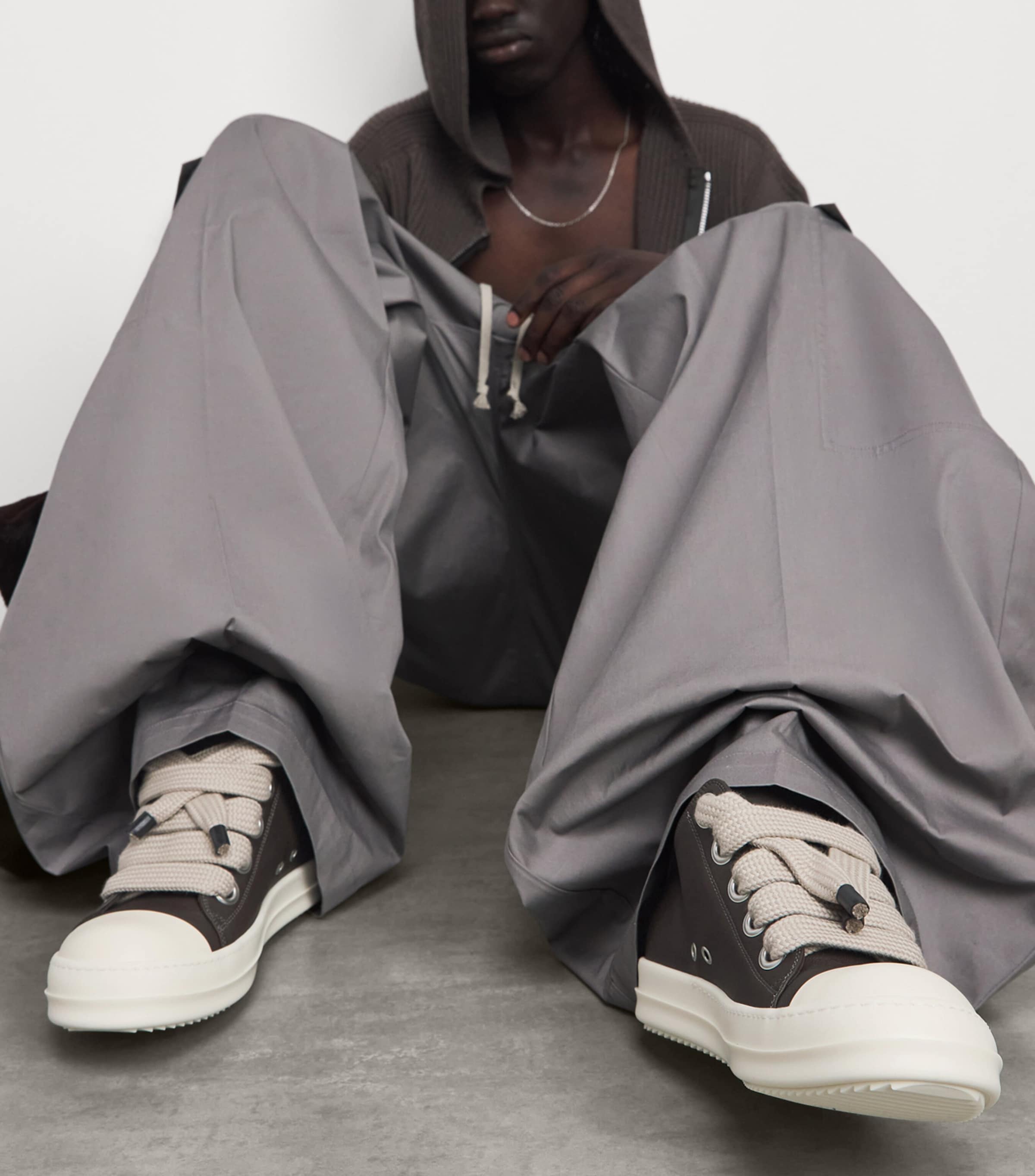 Rick Owens Leather Jumbo-Lace Sneakers Grease/milk Image 2