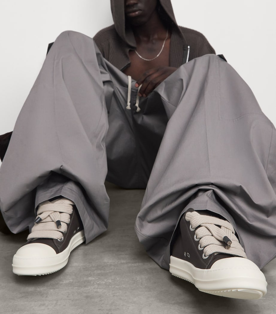 Rick Owens Leather Jumbo-Lace Sneakers Grease/milk Image 2
