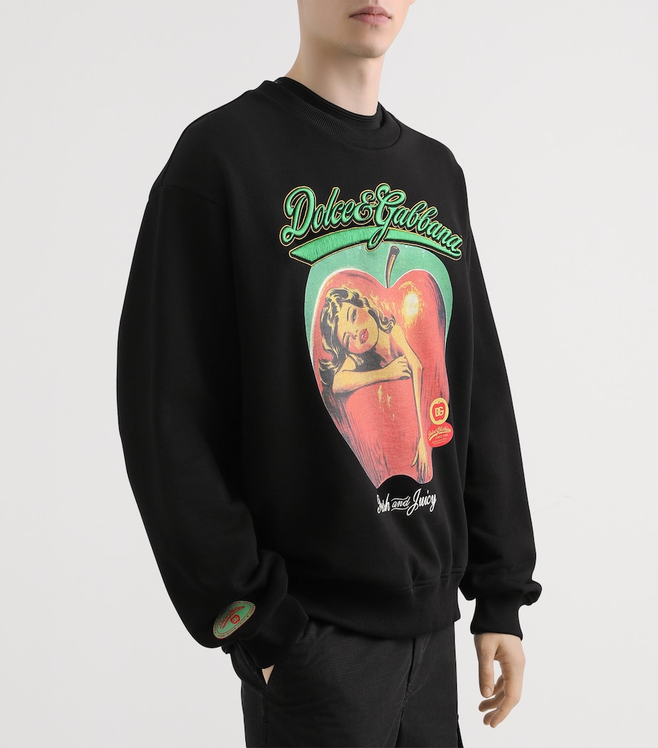 Cotton Apple Graphic Sweatshirt N0000-BLACK Image 2