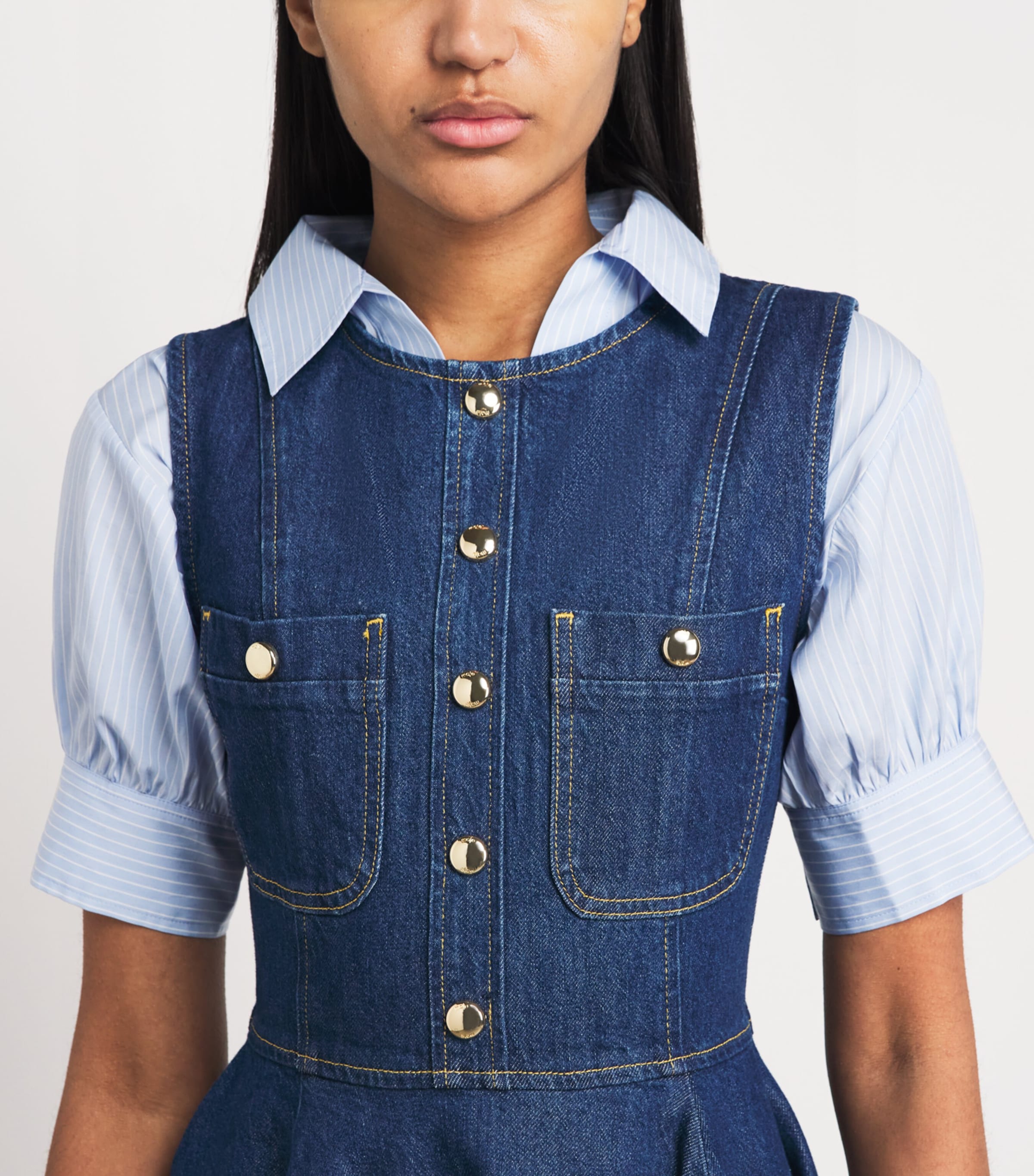 Maje Womens Denim Flared Mini Dress Navy Image 3