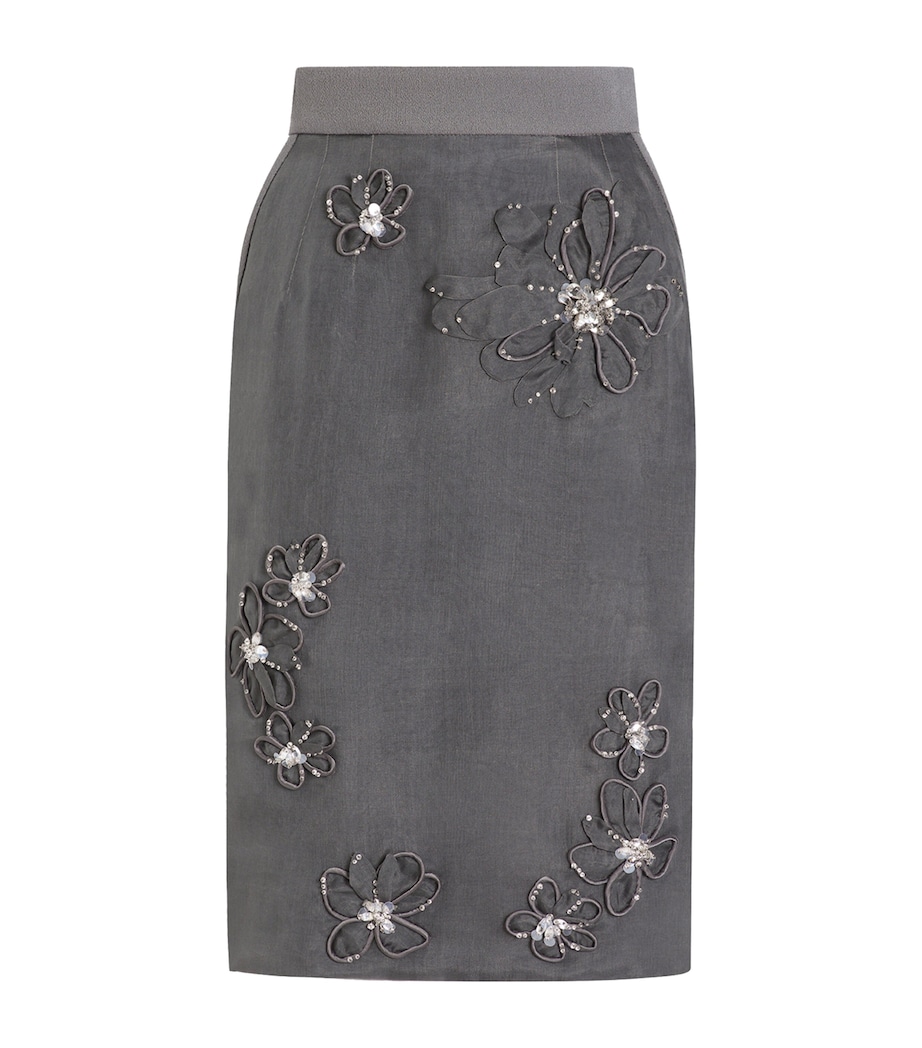 Silk-Blend Organza Floral Embroidery Midi Skirt S8400-EMBROIDERED Image 1