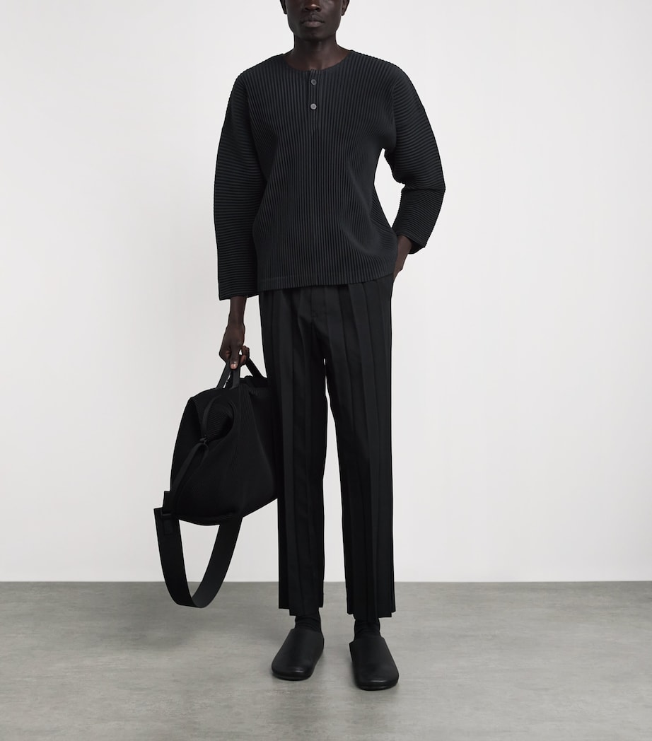 Homme Plissé Issey Miyake Mens Pleated Henley Shirt Black Image 2