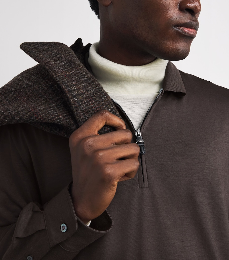 Wool Zip-Up Long-Sleeve Polo Shirt 500 Image 6