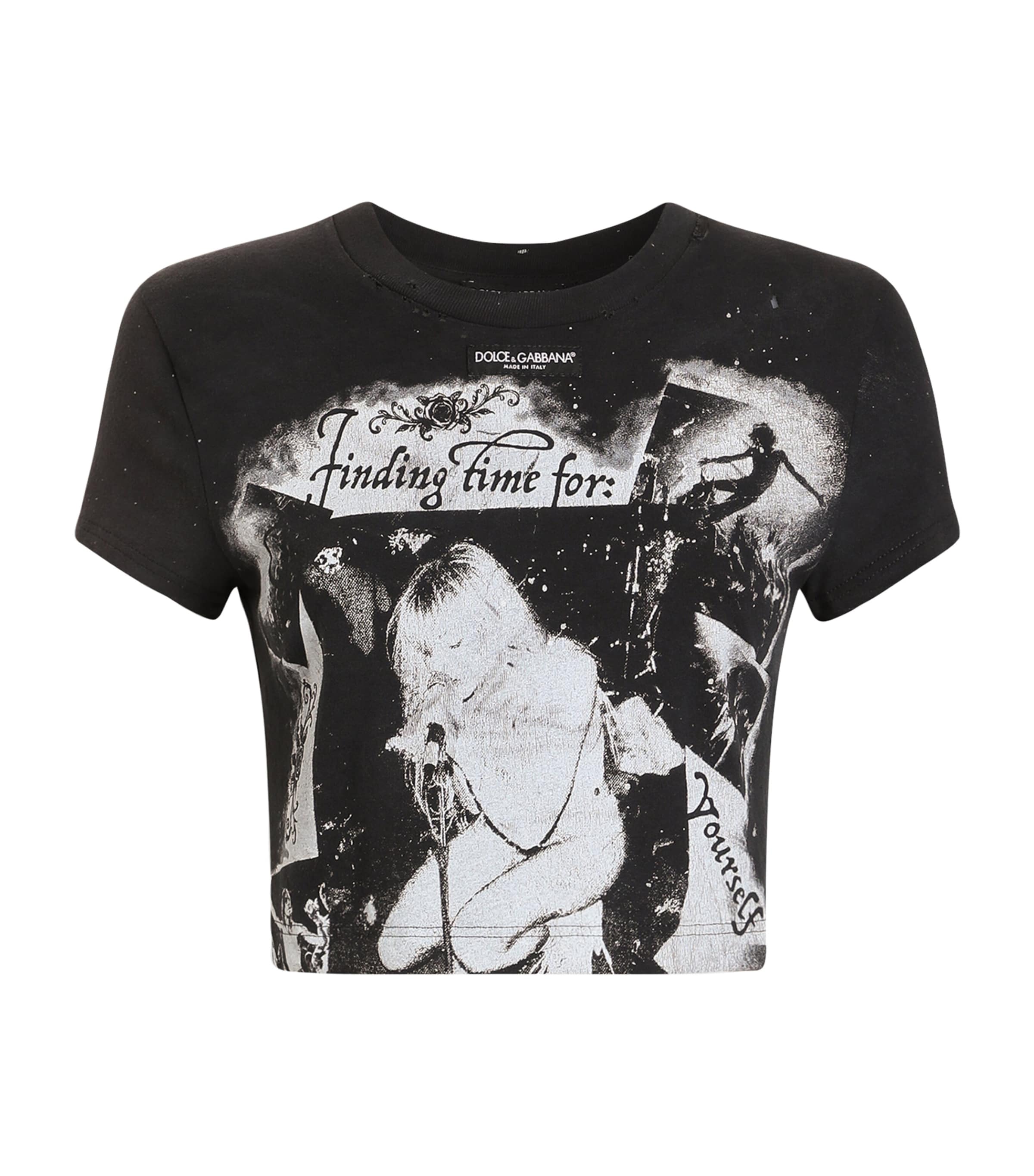 Dolce&Gabbana Womens Cotton Graphic Cropped T-Shirt Combined Colou Image 1