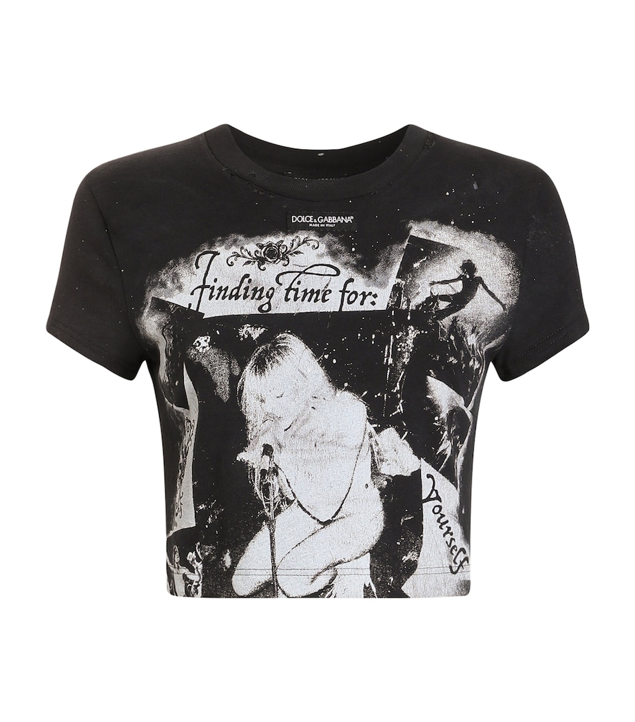 Dolce&Gabbana Womens Cotton Graphic Cropped T-Shirt Combined Colou Image 1