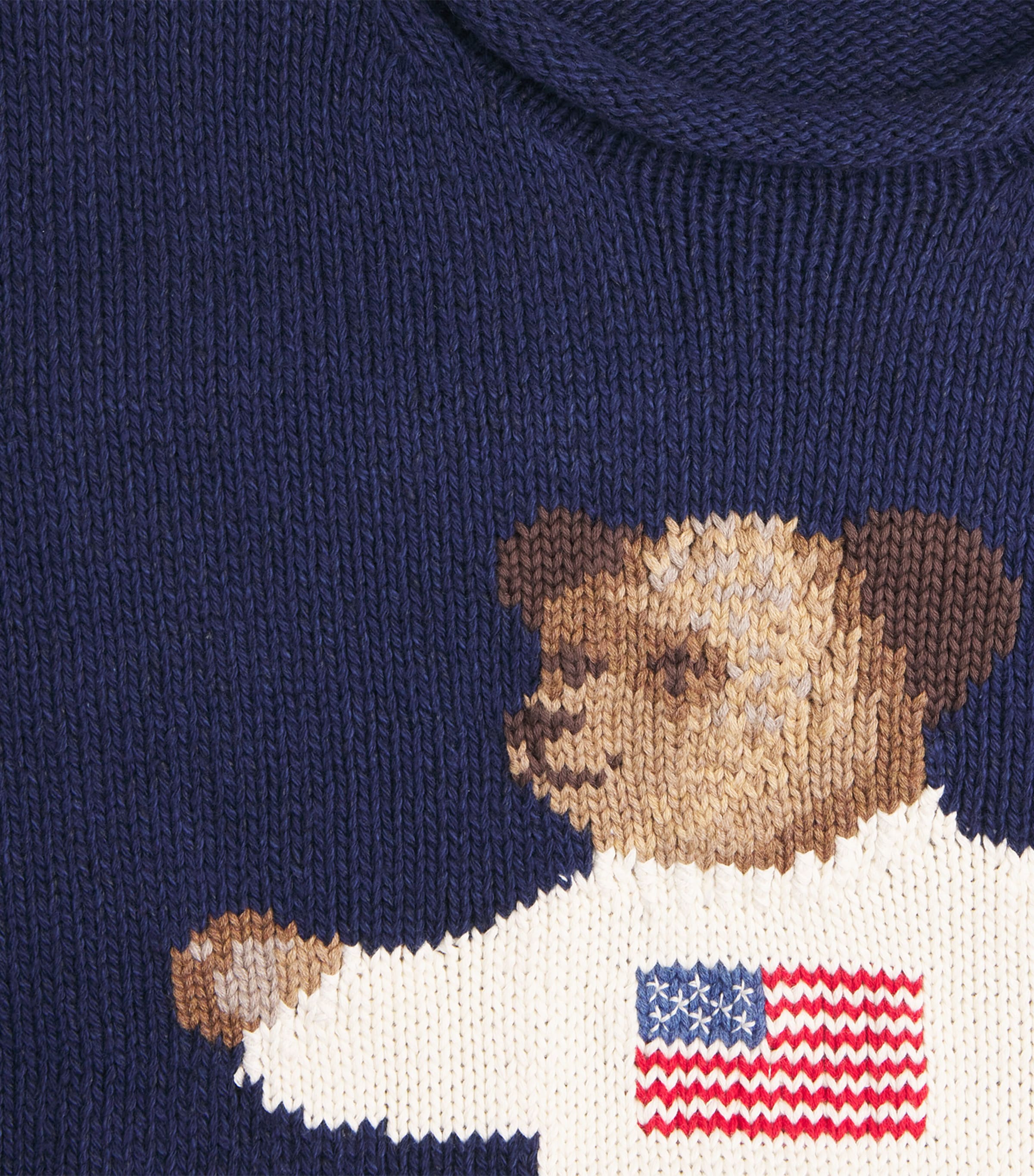 Polo Ralph Lauren Womens Cotton-Linen Sitting Polo Bear Sweater Newport Navy Multi Image 6