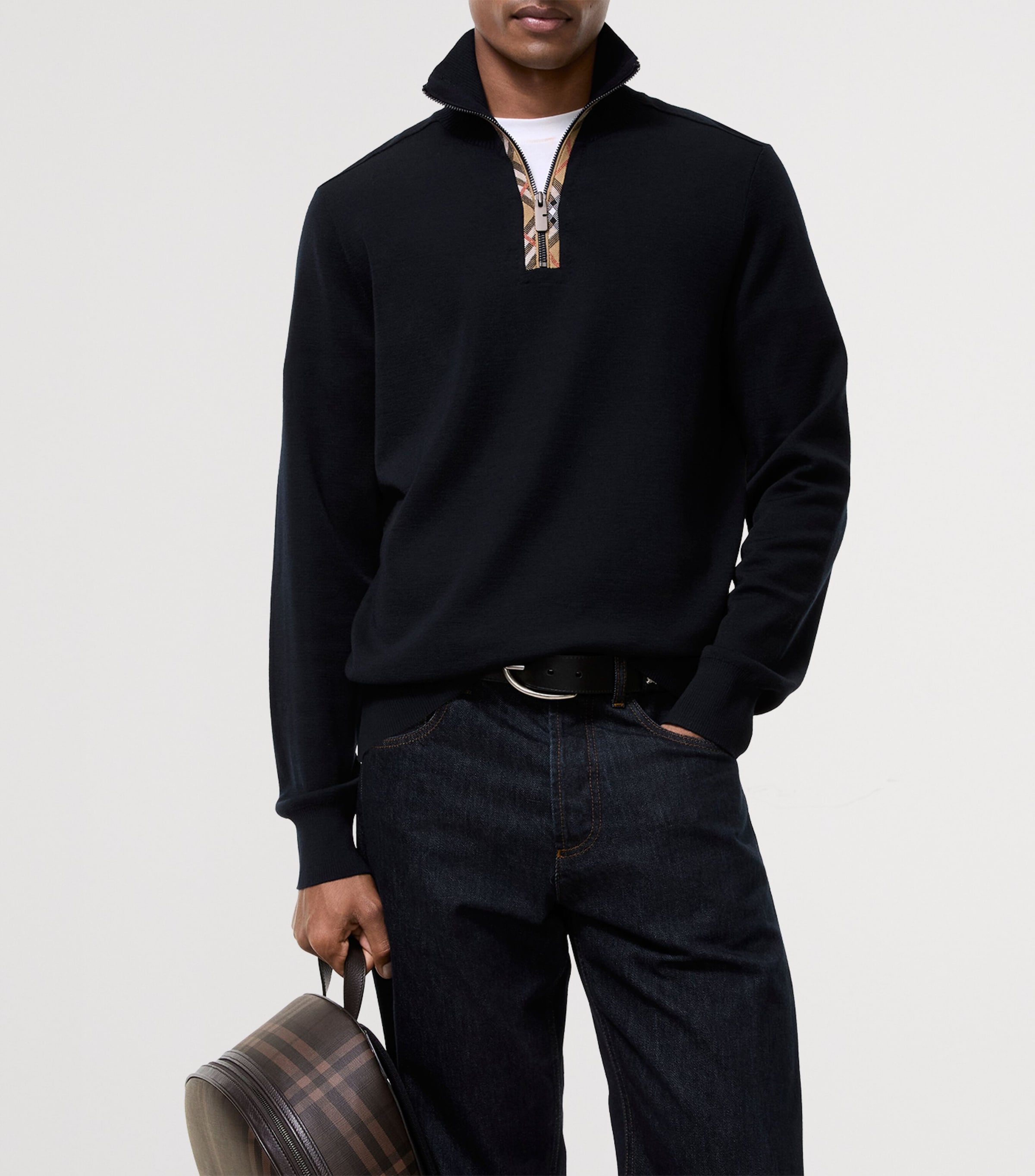 Burberry Mens Wool Quarter-Zip Sweater Navy Image 2