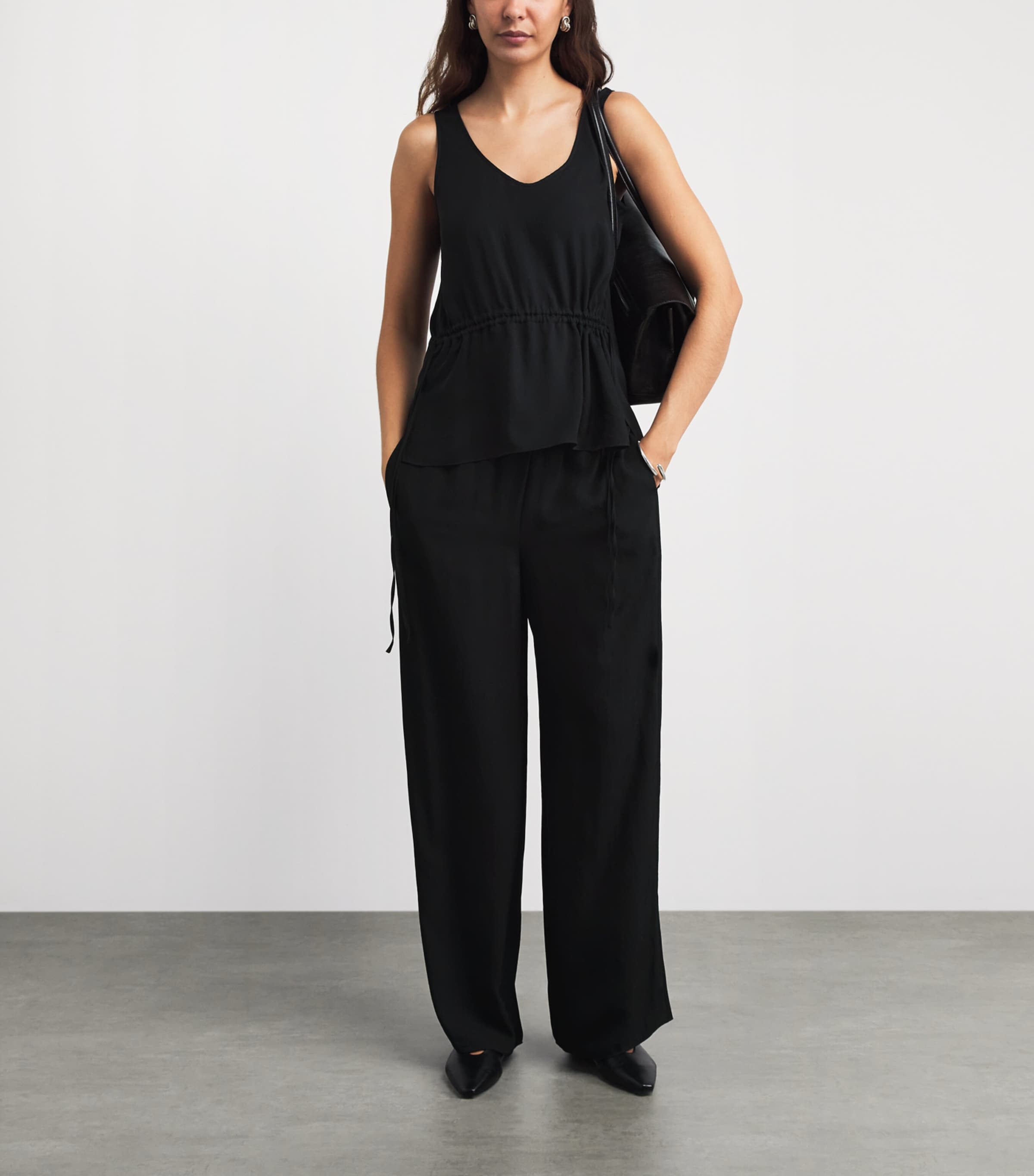 Theory Womens Twill Tie-Waist Tank Top Black Image 2