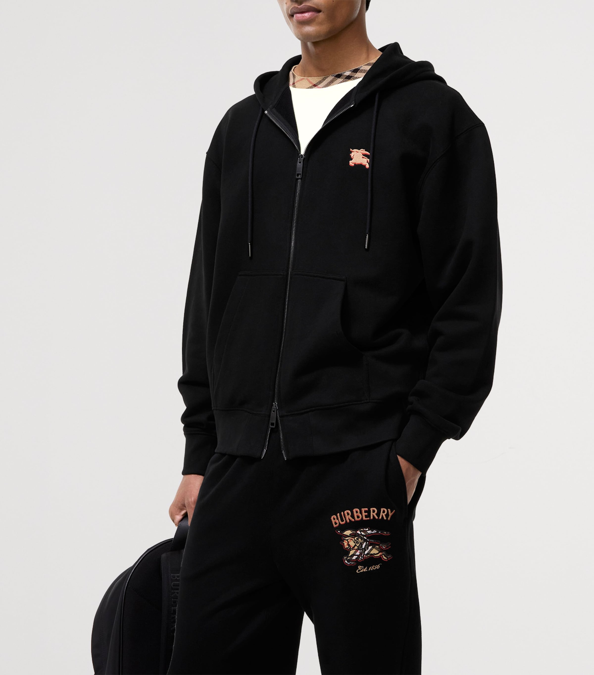 Burberry Mens Cotton EKD Zip-Up Hoodie Black Image 2