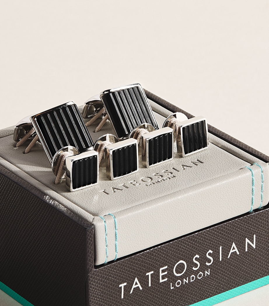 Tateossian Onyx Ribbed Wedge Cufflink Set Black Image 4