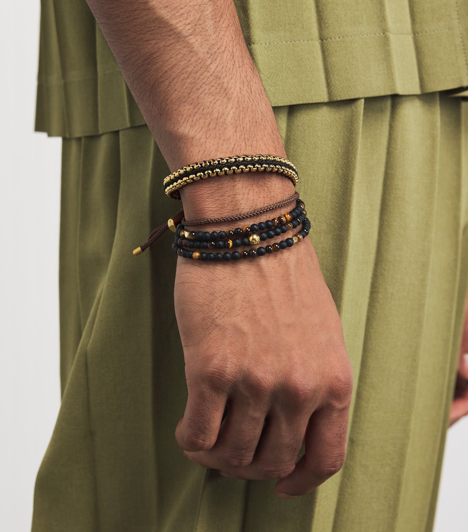 Gold-Plated Stainless Steel, Brown Tiger Eye and Matte Onyx Beaded Bracelet MULTI Image 5