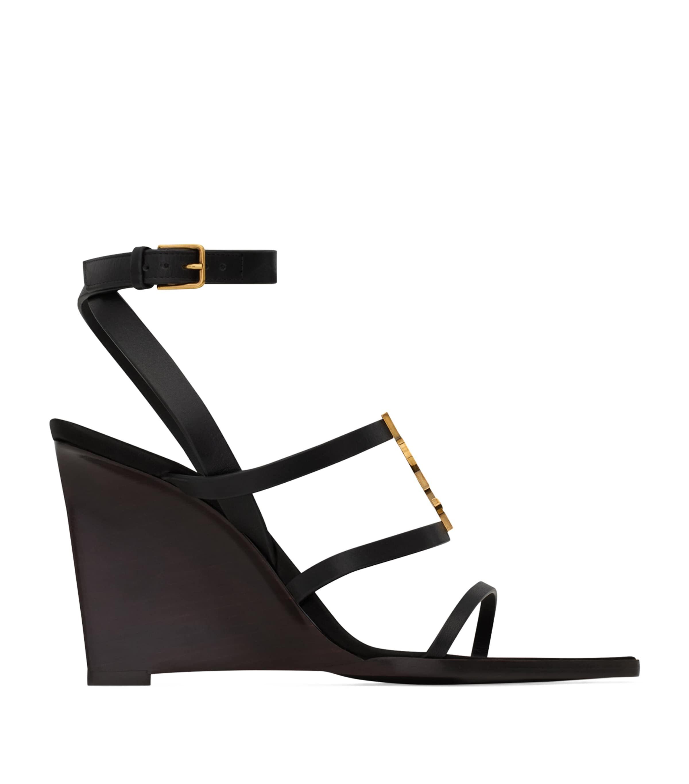 Saint Laurent Leather Cassandra Wedges 90 In Black