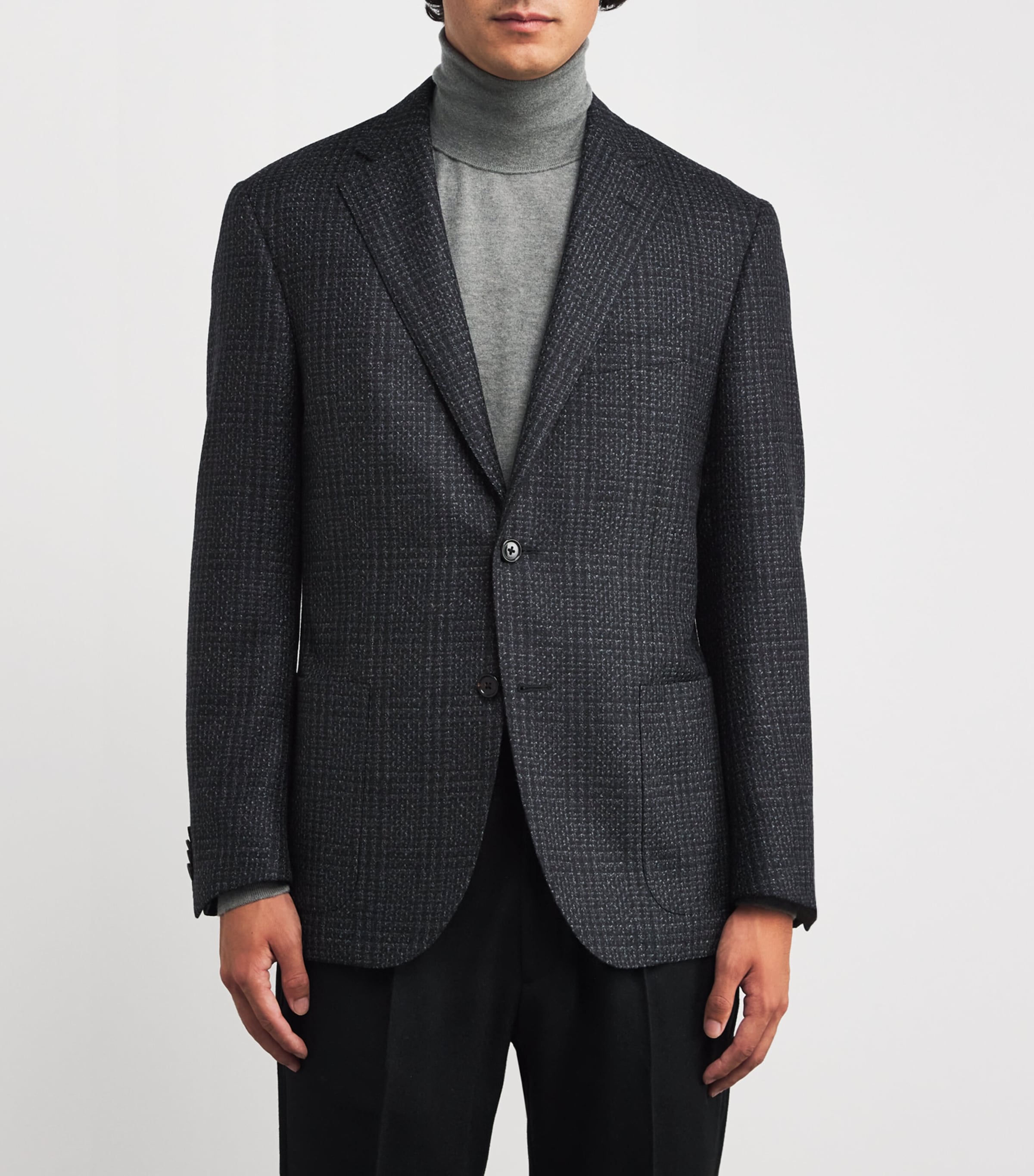 Virgin Wool Check Blazer 013 GREY MELANGE Image 3
