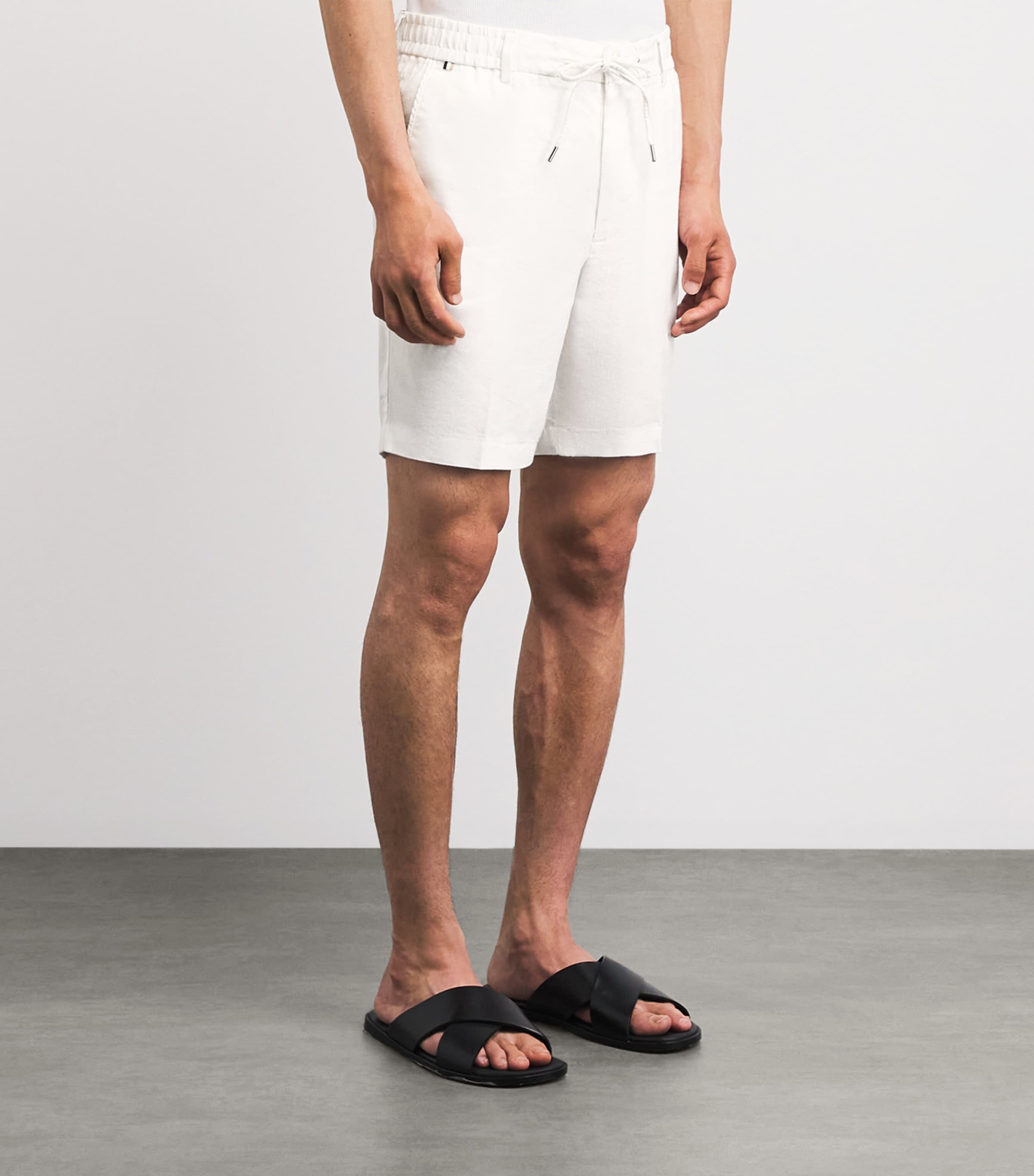 BOSS Mens Linen-Blend Drawstring Shorts White Image 4