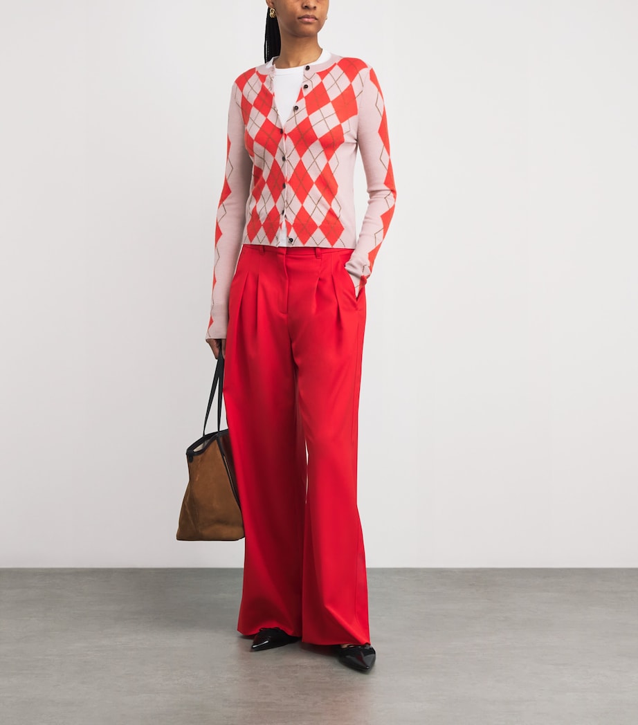 Wool-Cashmere Argyle Cardigan SMOKE PINK/POPPY RED Image 2