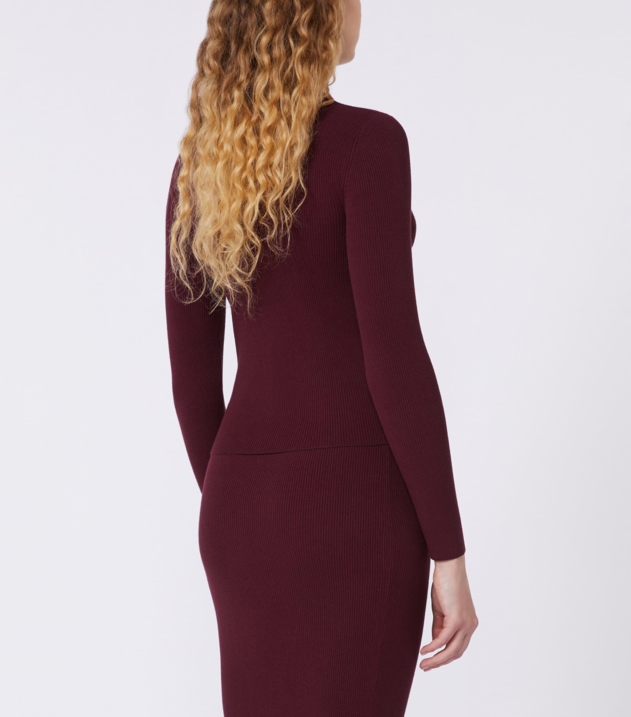 Weekend Max Mara Womens Ribbed Crew-Neck Cardigan Bordeaux Image 5