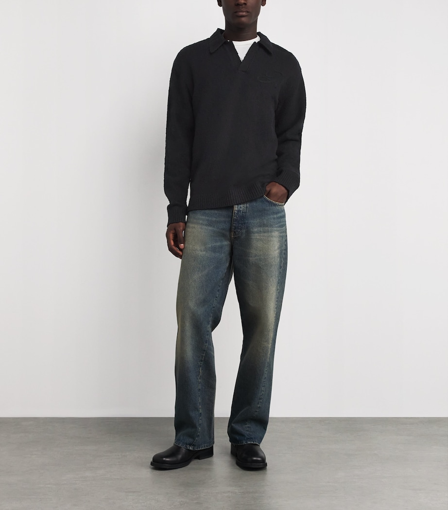 Cotton-Blend Open-Collar Polo Sweater JET BLACK Image 2