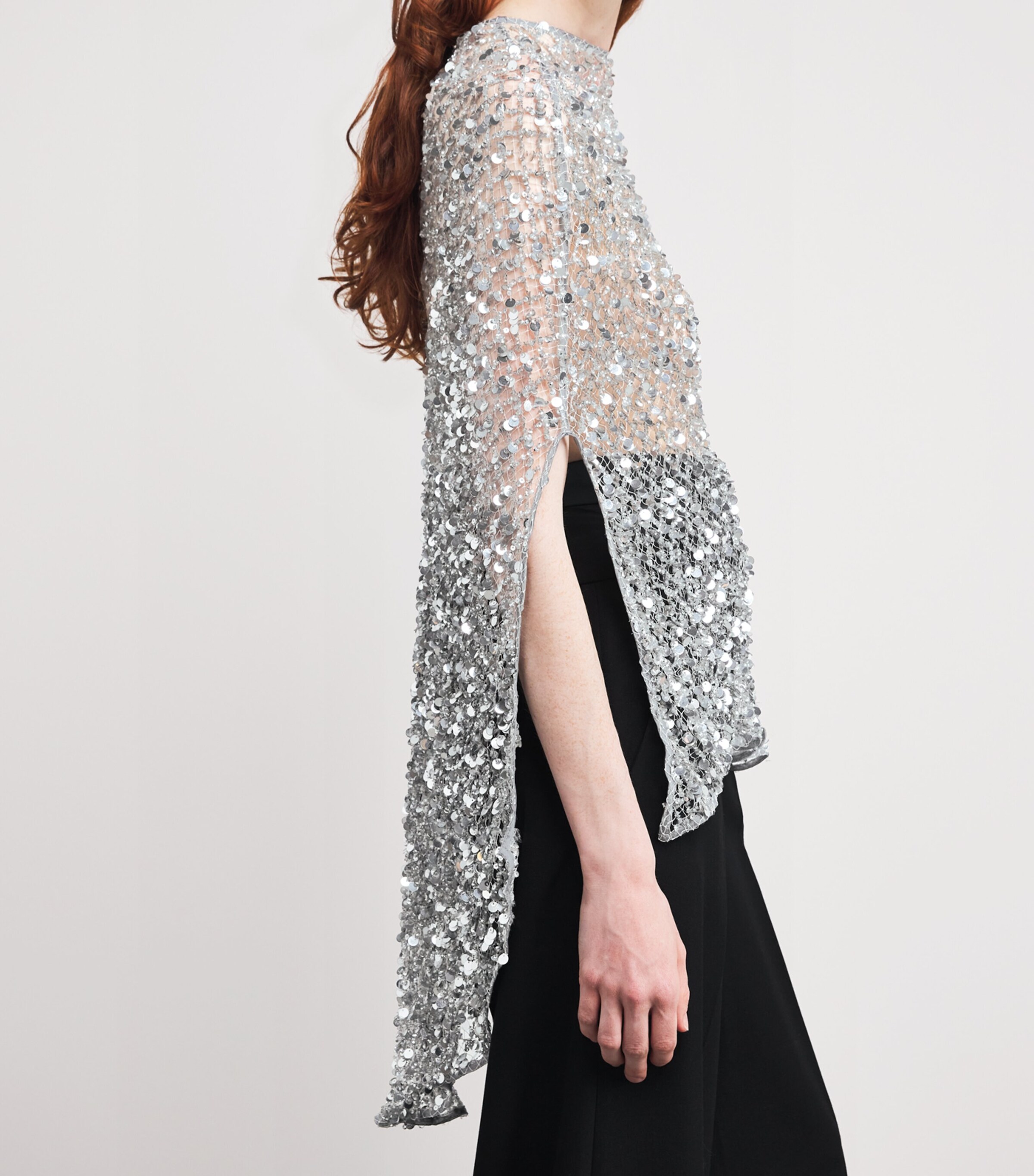 Sequinned Mesh Cape Top 042 SILVER Image 6