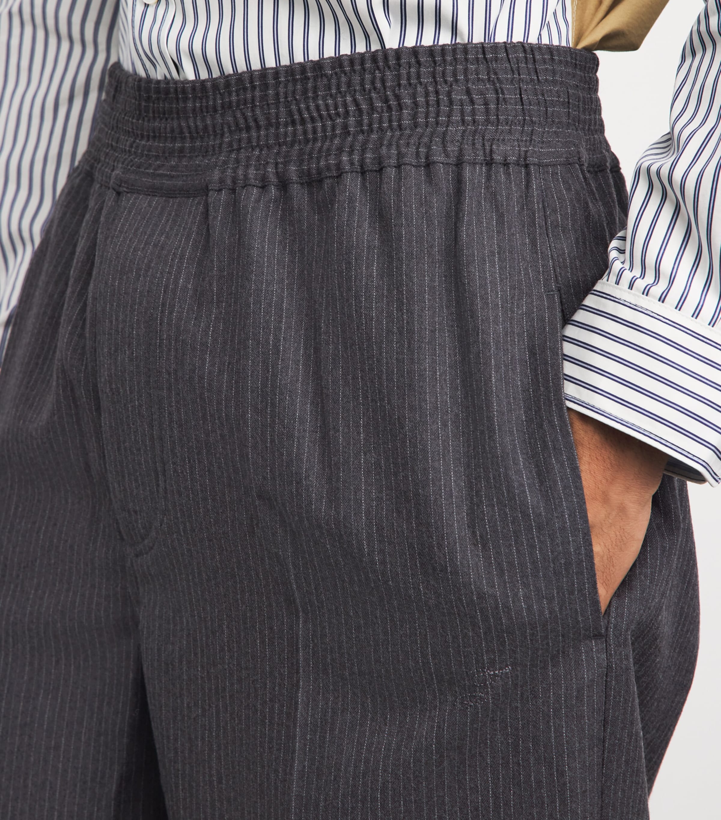 Jacquemus Mens Virgin Wool Stripe Miami Trousers Dark Grey Image 3