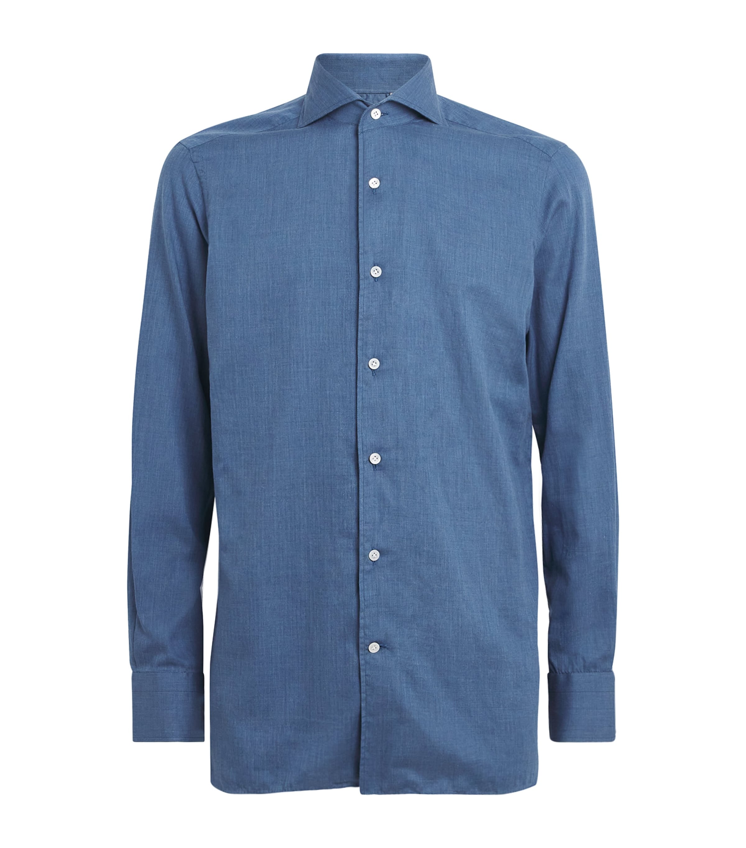 100HANDS Mens Cotton Herringbone Shirt Blue Image 1