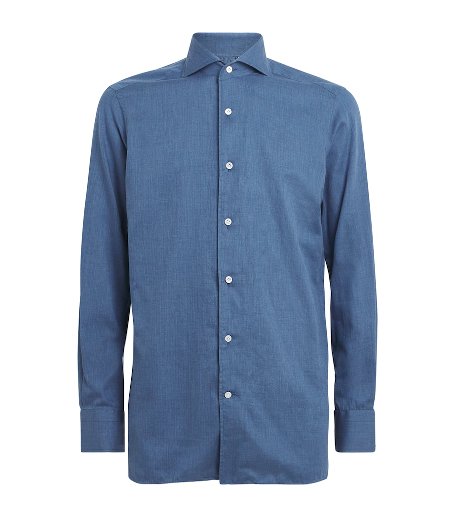 100HANDS Mens Cotton Herringbone Shirt Blue Image 1