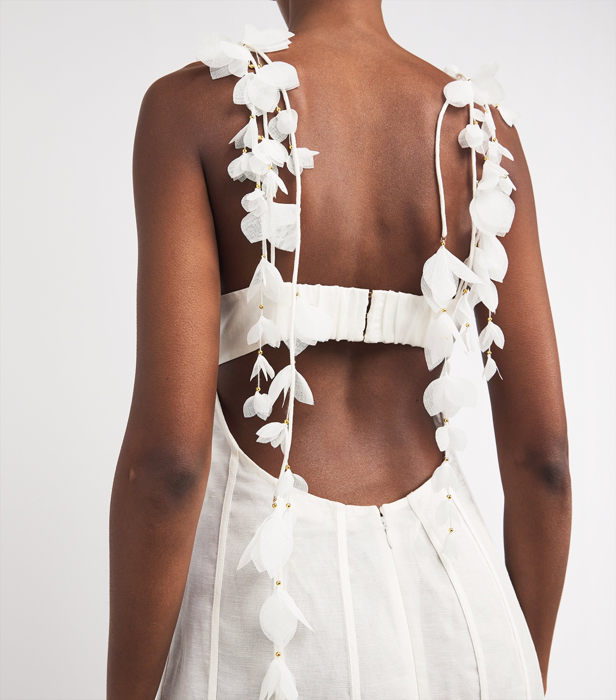 Linen-Silk Petal Midi Dress IVO IVORY Image 6