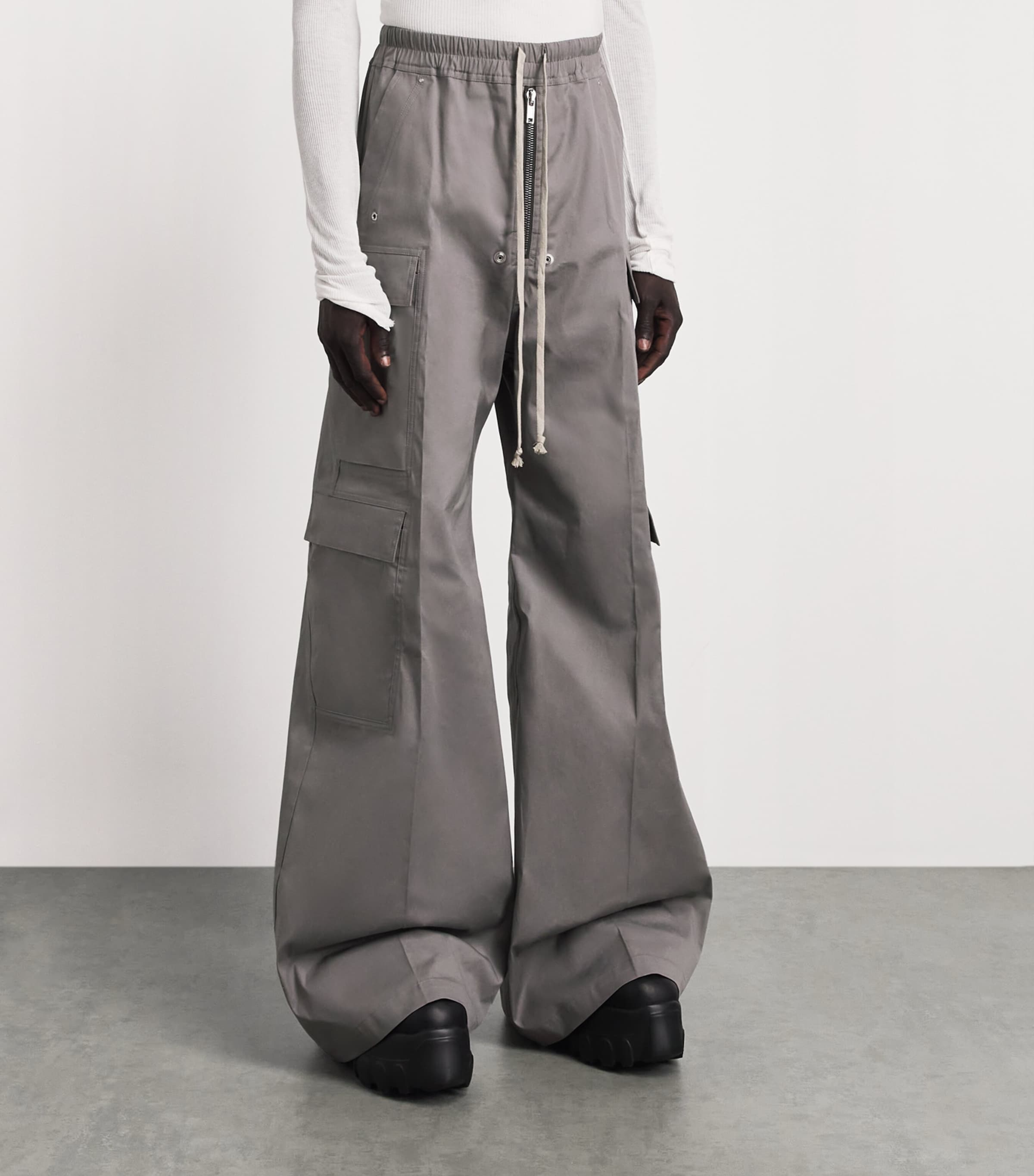 Rick Owens Mens Cargobelas Wide-Leg Trousers Steel Image 4