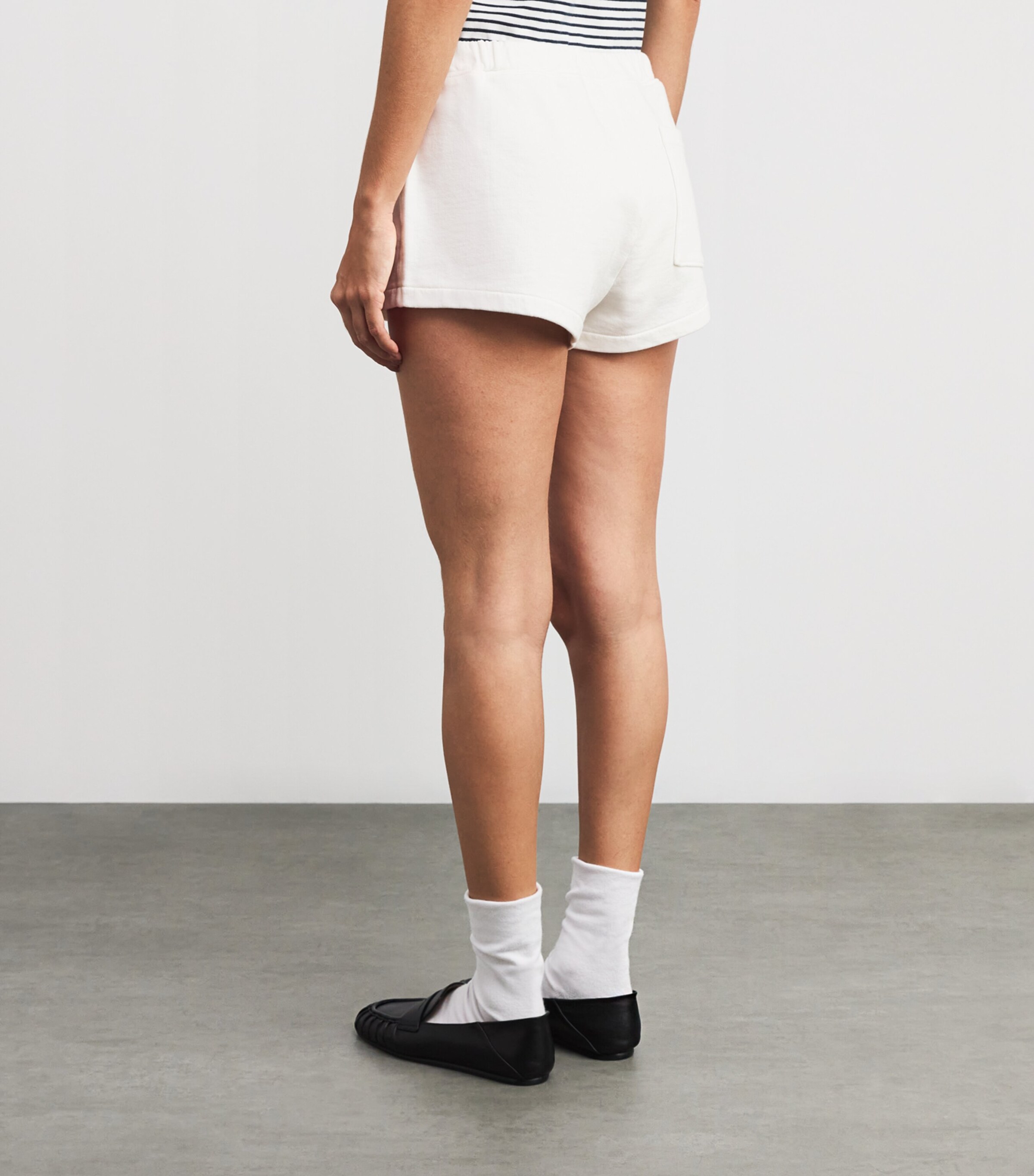 FRAME Womens x Sotheby’s Cotton Embroidered Sweatshorts Cream Image 4