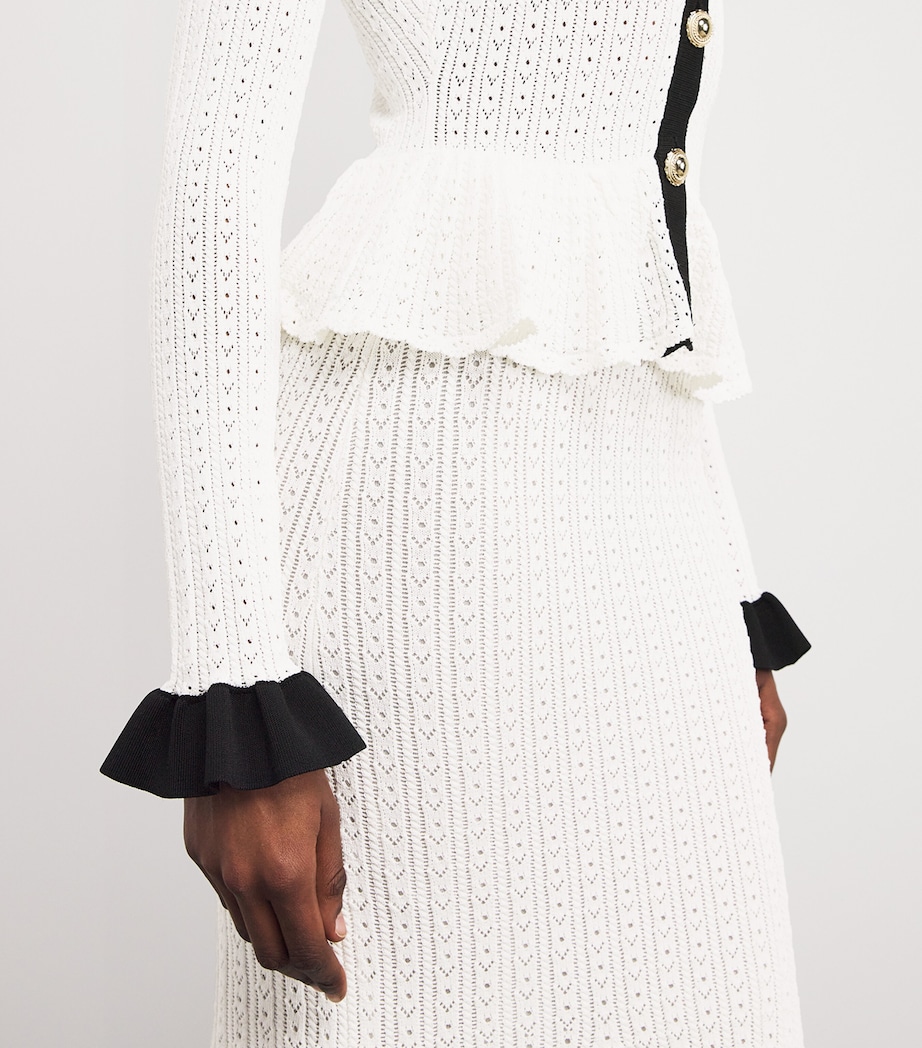 Pointelle Peplum Midi Dress WHITE Image 4