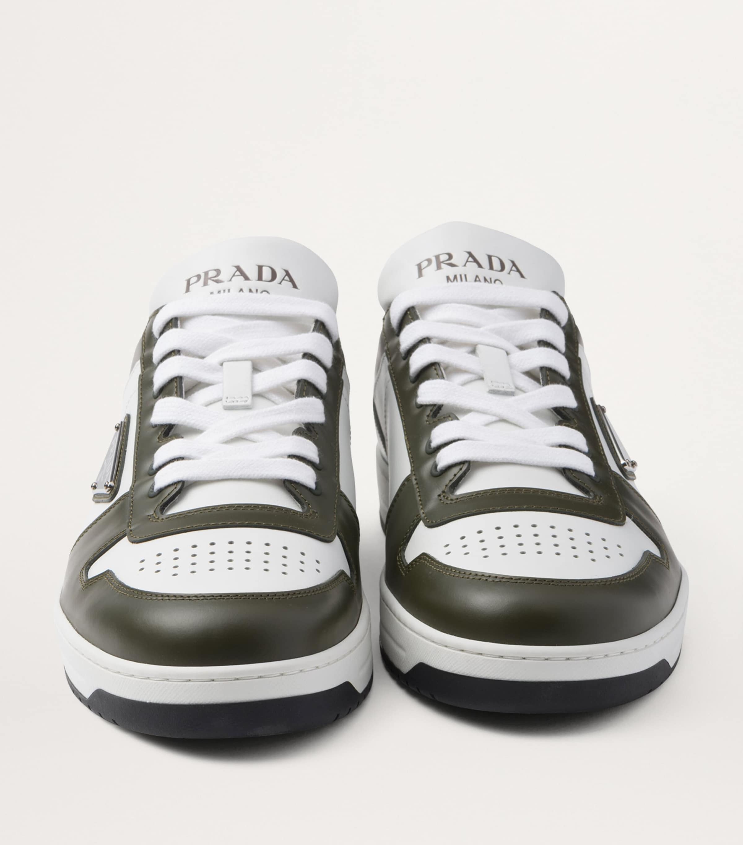 Prada White Leather Downtown Sneakers | Harrods UK