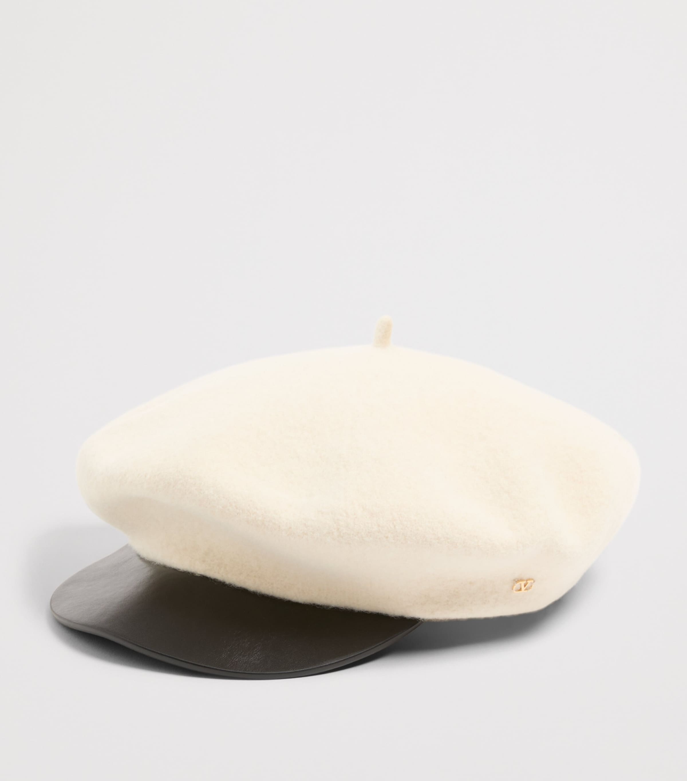 Wool Leather-Trim VLogo Signature Beret Q86 Image 3